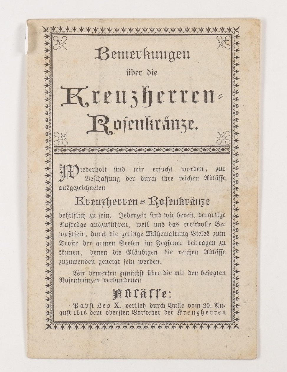 Bemerkungen über die Kreuzherren Rosenkränze (Volkskunde- und Freilichtmuseum Roscheider Hof RR-F)