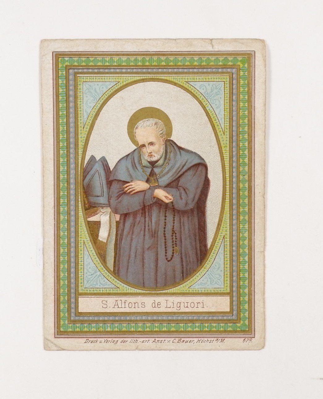 Religiöses Kärtchen: Der heilige Alfons von Ligouri (Volkskunde- und Freilichtmuseum Roscheider Hof RR-F)