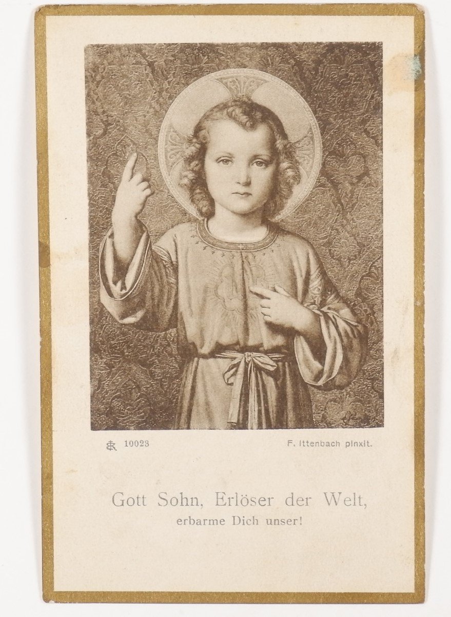 Gebetskärtchen: Gott Sohn, Erlöser der Welt, erbarme Dich unser! (Volkskunde- und Freilichtmuseum Roscheider Hof RR-F)