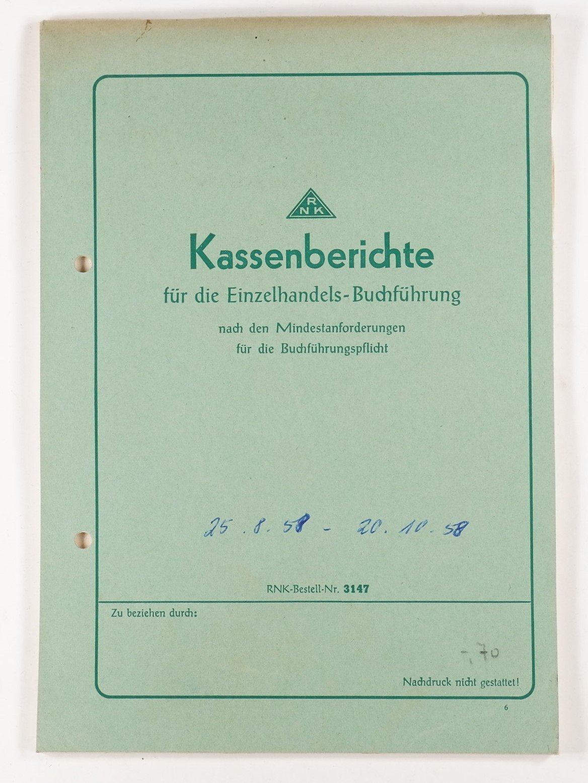 Sammlung: Kassenbücher der Firma Rassier (1953 – 1958) (Volkskunde- und Freilichtmuseum Roscheider Hof CC0)