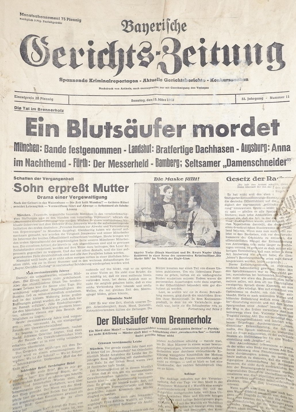 Banerische Gerichtszeitung 19. März 1950 (Volkskunde- und Freilichtmuseum Roscheider Hof RR-F)