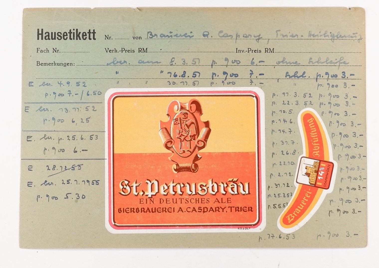 Sammlung von Caspary Bieretiketten (Karteikarten) (Volkskunde- und Freilichtmuseum Roscheider Hof RR-F)
