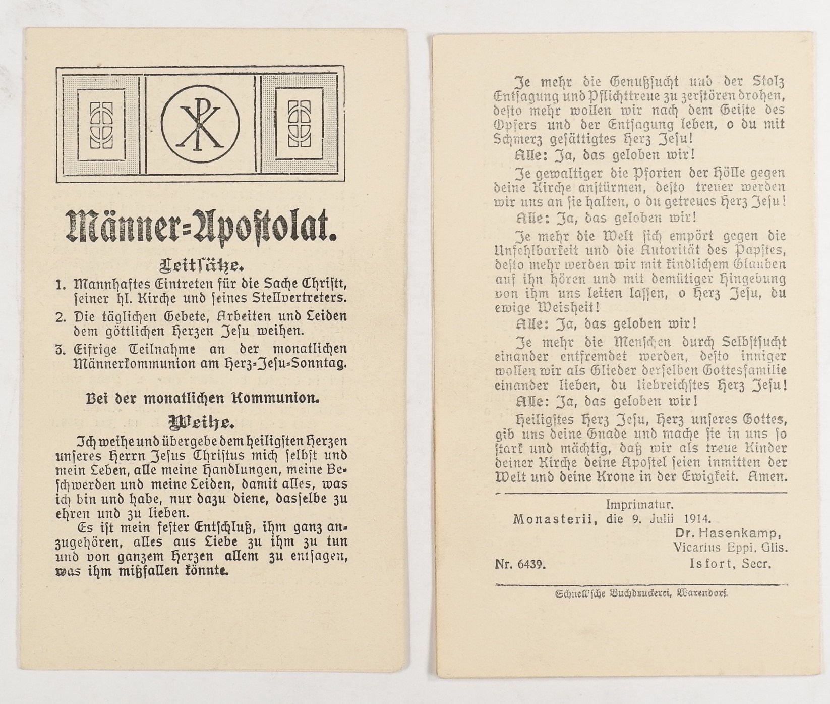 Religiöses Heftchen: Männer-Apostolat (Volkskunde- und Freilichtmuseum Roscheider Hof RR-F)