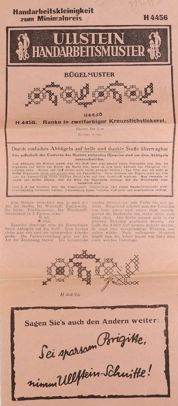 Ullstein Handarbeits-Muster: Bügelmuster H 4456 (Volkskunde- und Freilichtmuseum Roscheider Hof RR-F)
