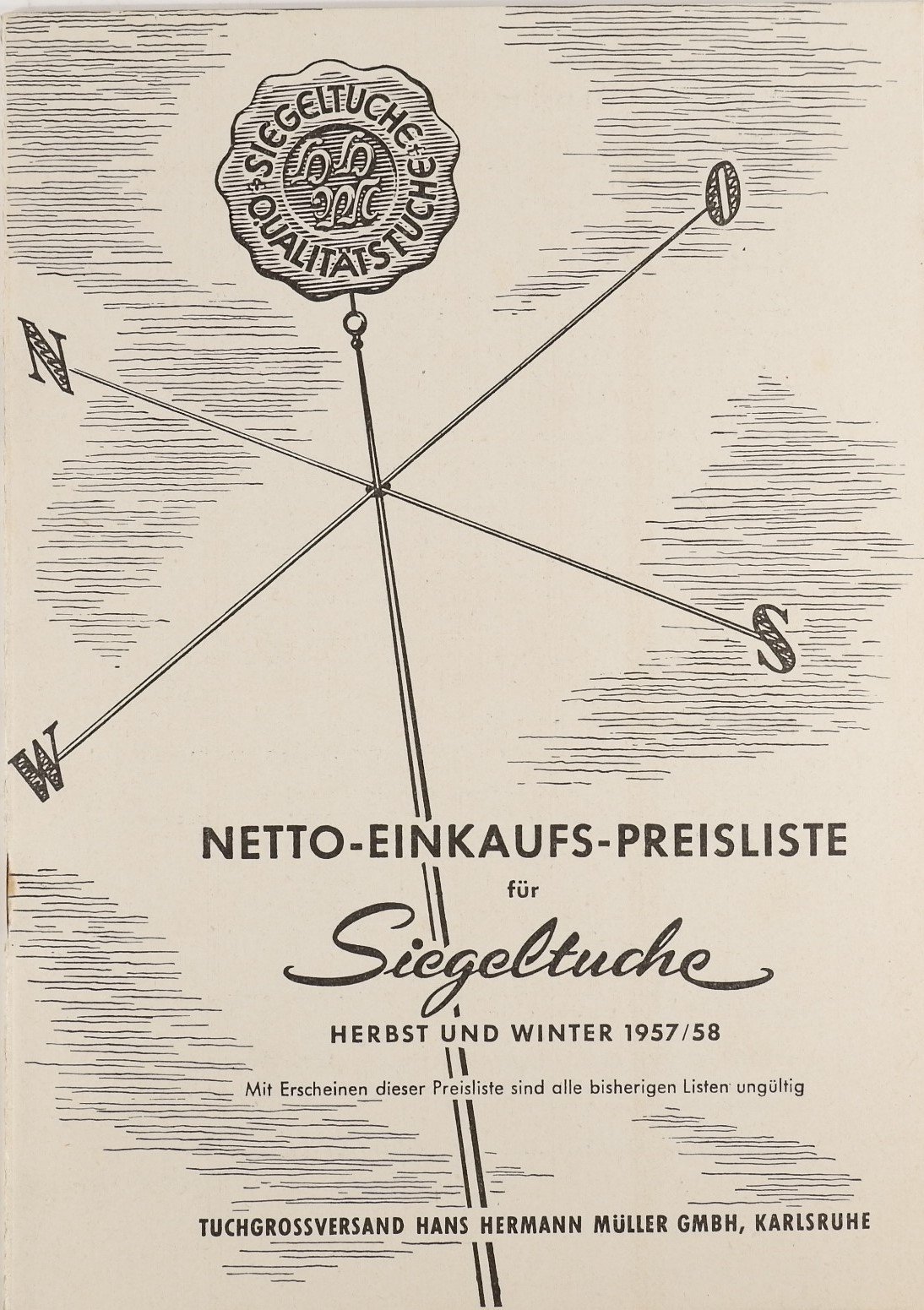 Netto-Einkaufs-Preisliste für Siegeltuche (Herbst und Winter 1957/58) (Volkskunde- und Freilichtmuseum Roscheider Hof RR-F)