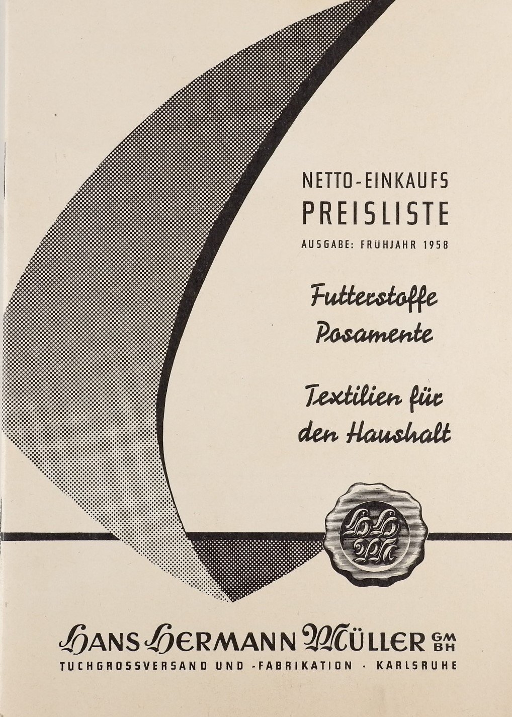 Netto-Einkaufs-Preisliste für Futterstoffe und Textilien (Frühjahr 1958) (Volkskunde- und Freilichtmuseum Roscheider Hof RR-F)