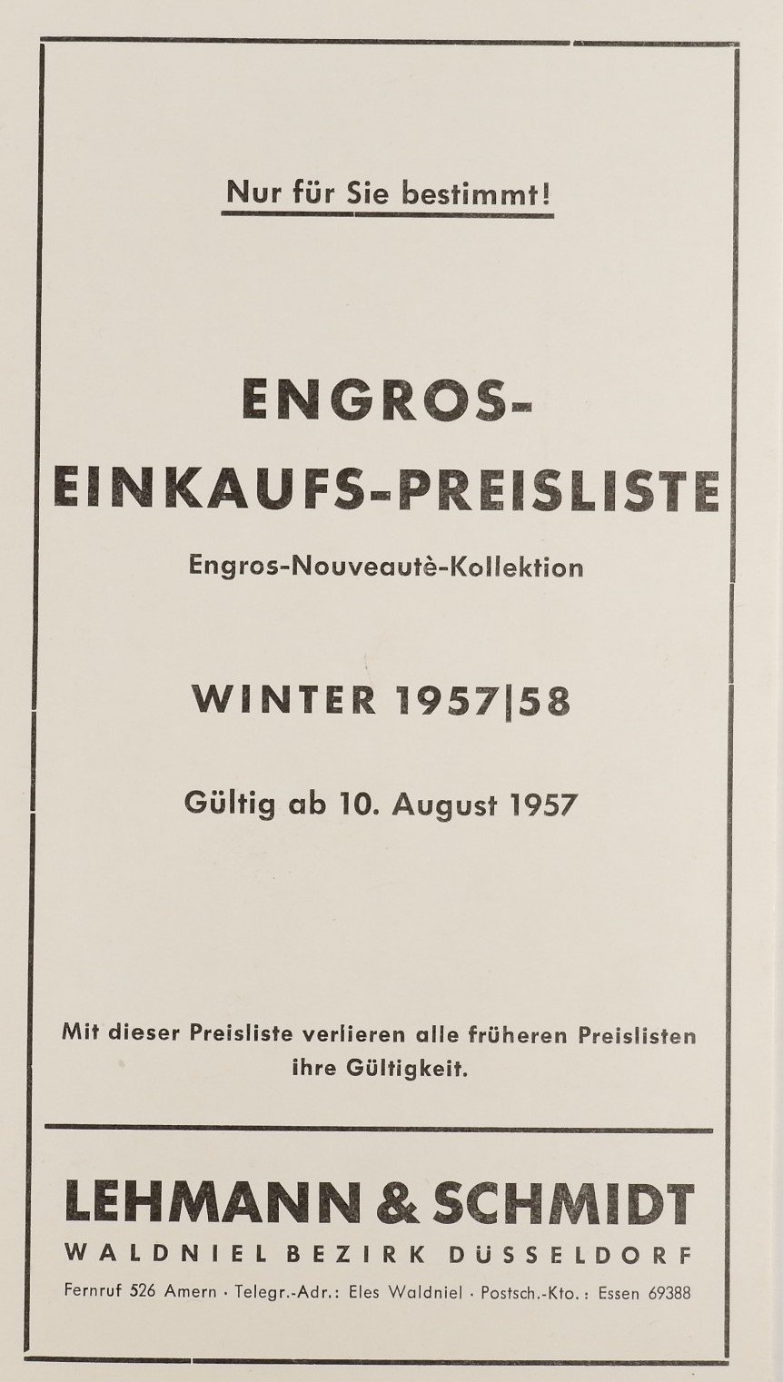 Engros-Einkaufs-Preisliste (Winter 1957/58) (Volkskunde- und Freilichtmuseum Roscheider Hof CC0)