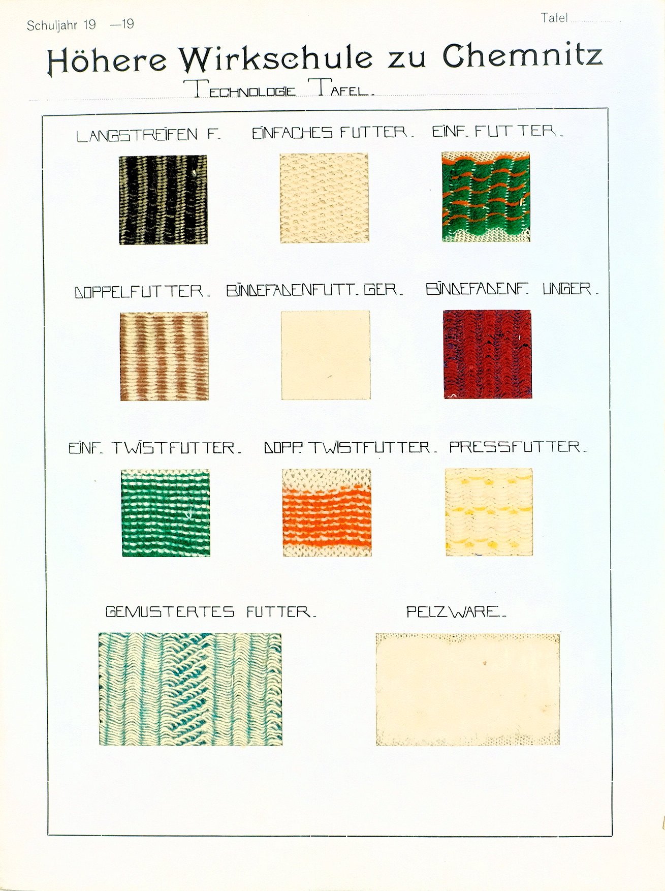 Musterbuch der Chemnitzer Wirkschule: Stoffproben (Freilichtmuseum Roscheider Hof RR-F)