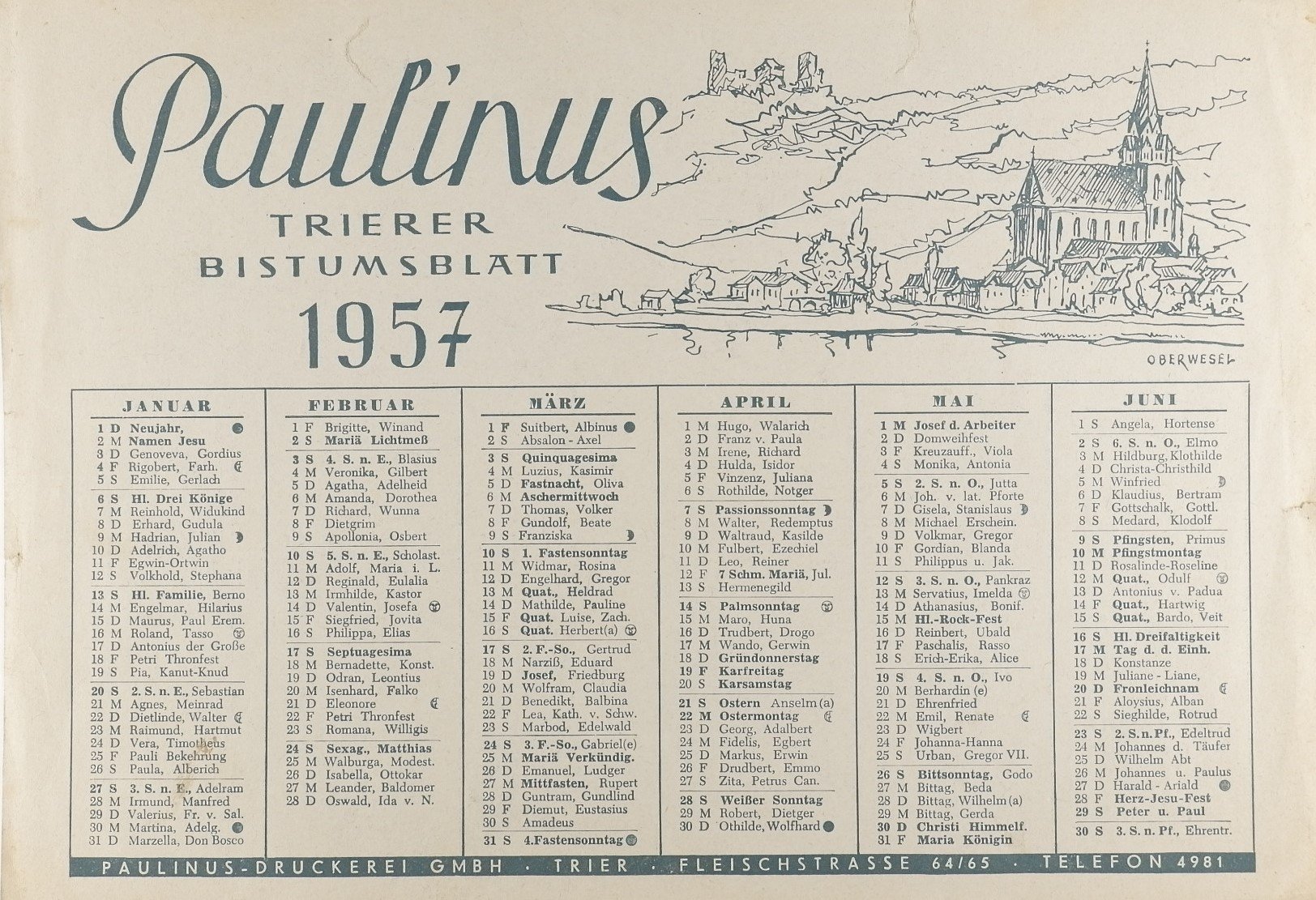 Kalender des Trierer Bistumsblatt (1957) (Freilichtmuseum Roscheider Hof RR-F)