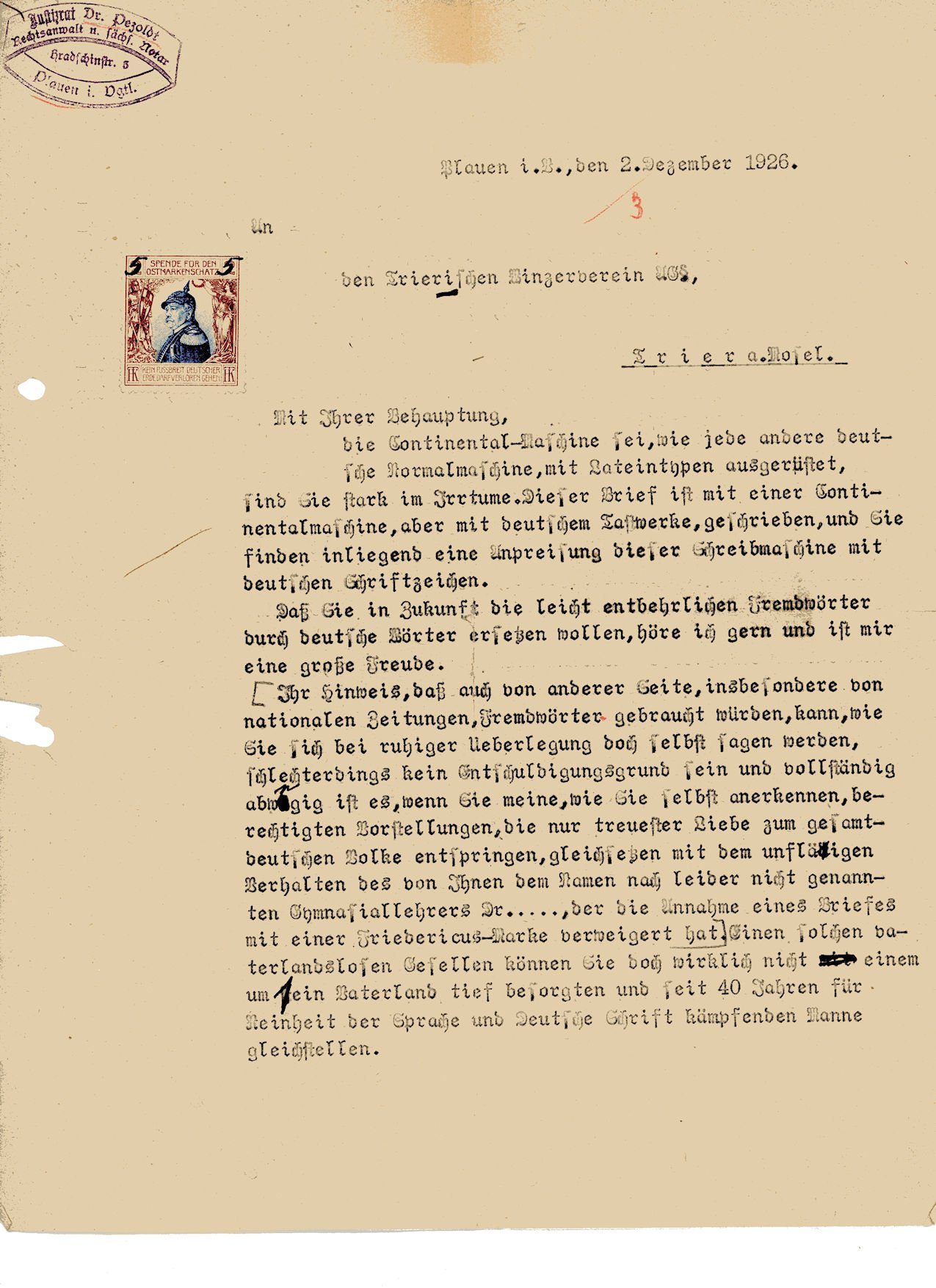 Antwort des Dr, Petzold an den Trierischen Winzerverein (1926) (Freilichtmuseum Roscheider Hof CC0)