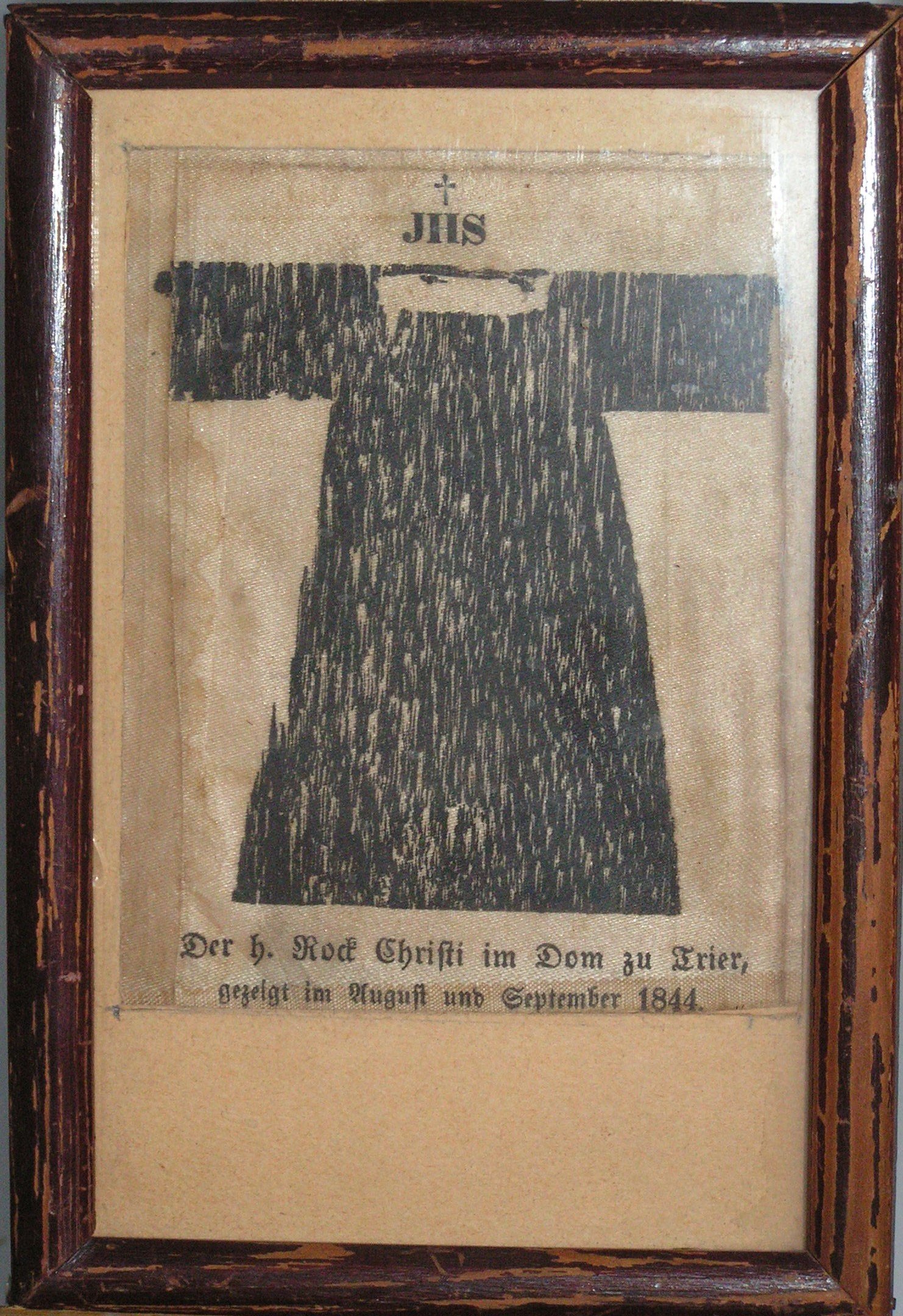 Seidenes Andenkenbild zur Ausstellung des Heiligen Rocks 1844 (Freilichtmuseum Roscheider Hof CC0)