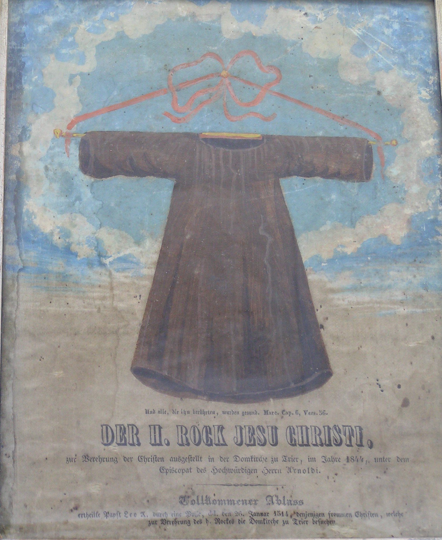 Seidenes Andenkenbild zur Ausstellung des Heiligen Rocks 1844 (Freilichtmuseum Roscheider Hof CC0)