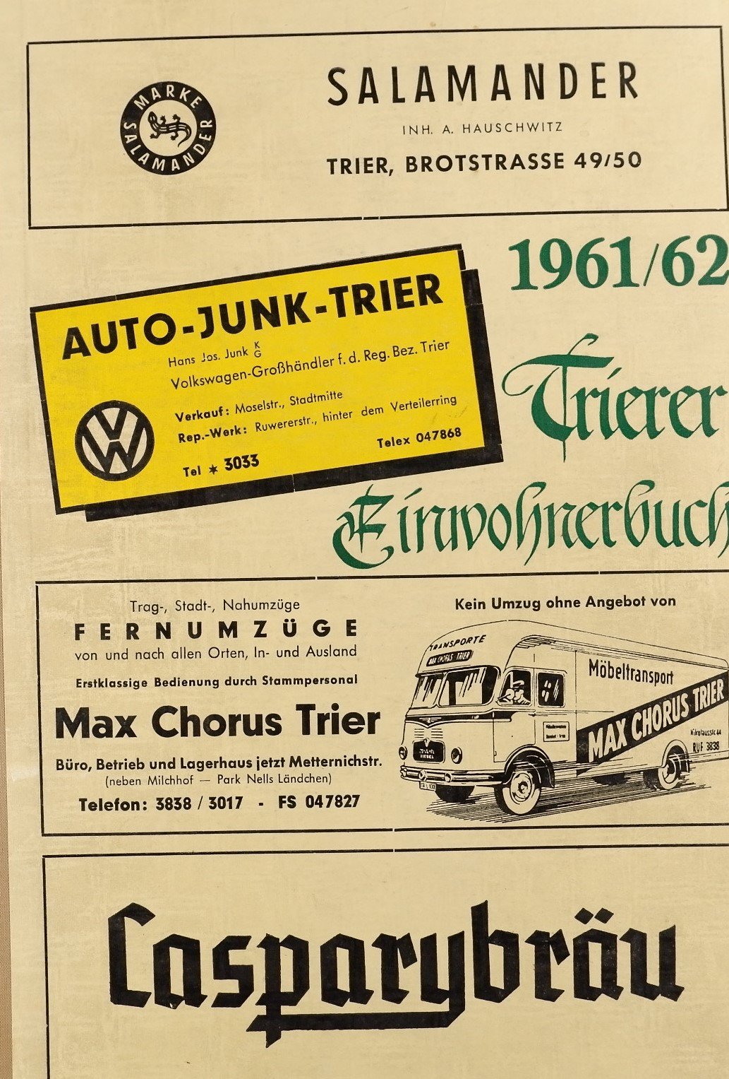 Einwohnerbuch der Stadt Trier (1961/62) 2 Exemplare (Freilichtmuseum Roscheider Hof RR-F)