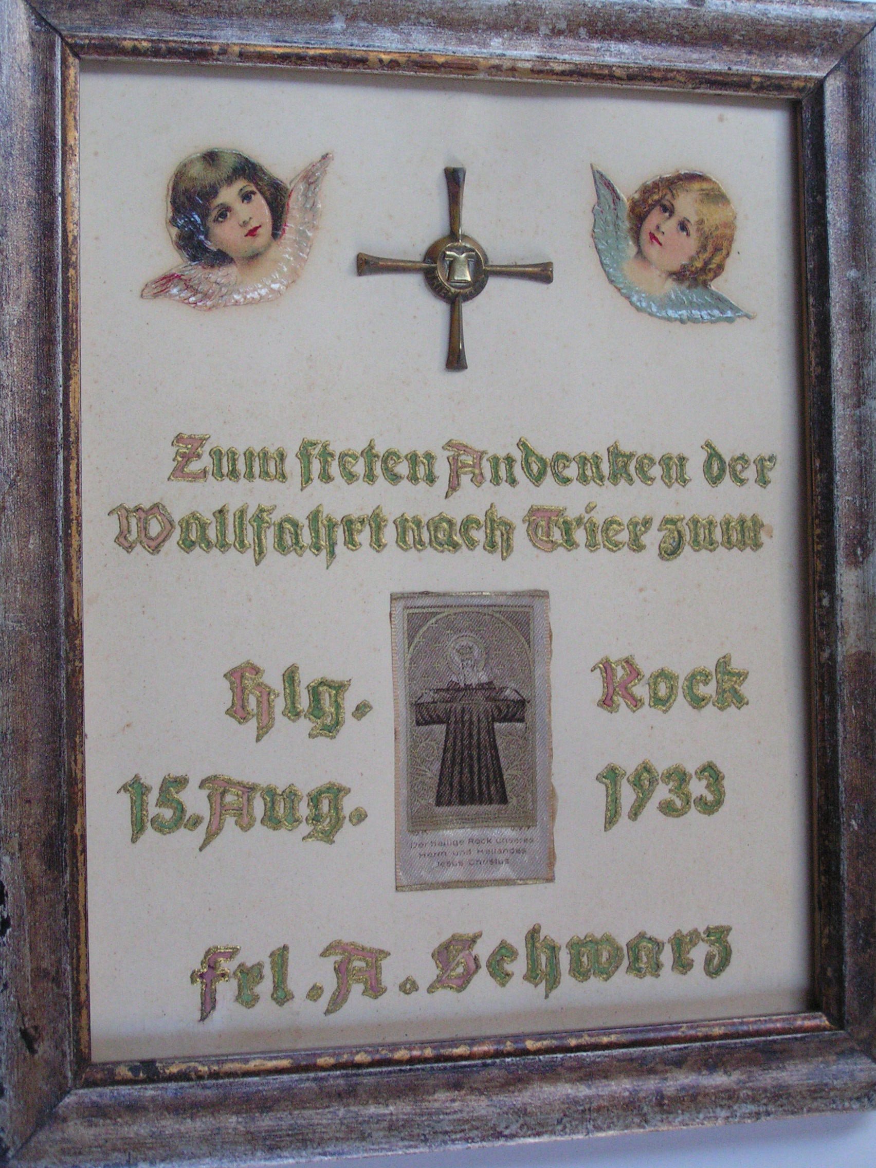 Selbst gestaltetes Andenkenbild an die Wallfahrt zum heiligen Rock 1933 nach Trier (Freilichtmuseum Roscheider Hof CC0)