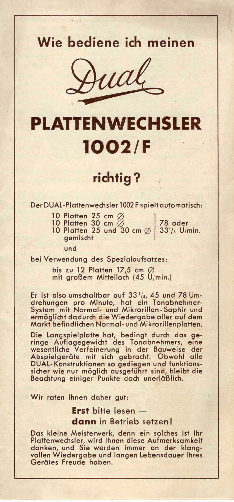 Bedienungsanleitung Dual Plattenwechsel 1002/F (Freilichtmuseum Roscheider Hof CC0)