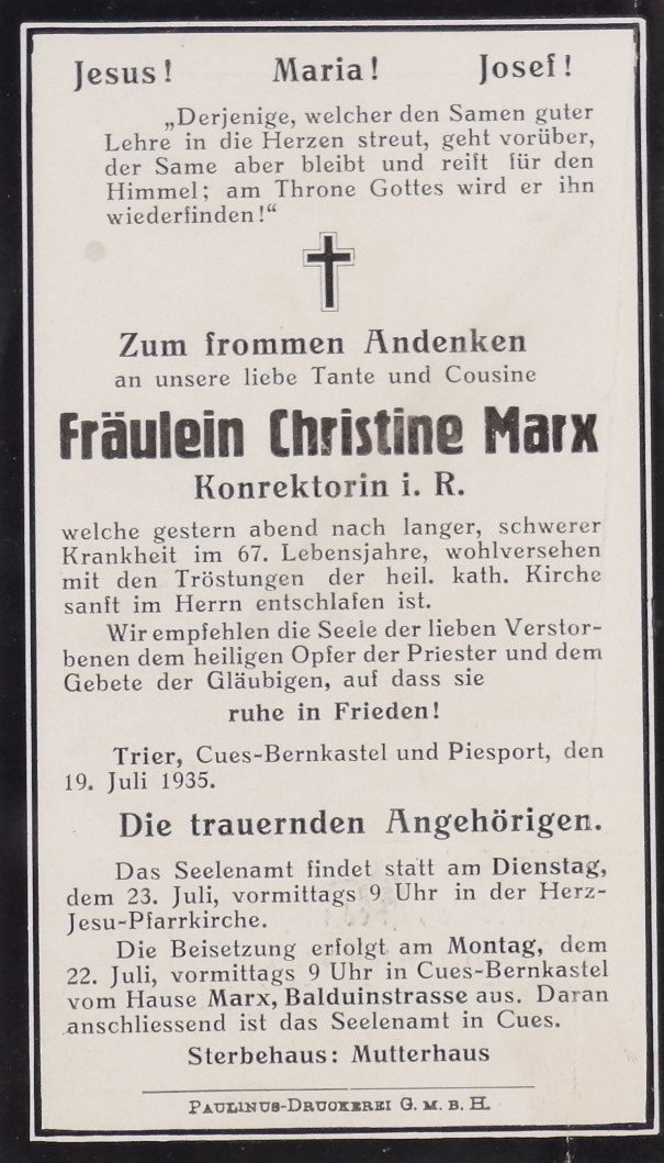 Totenkärtchen Christine Marx (19.7.1935) (Freilichtmuseum Roscheider Hof CC0)
