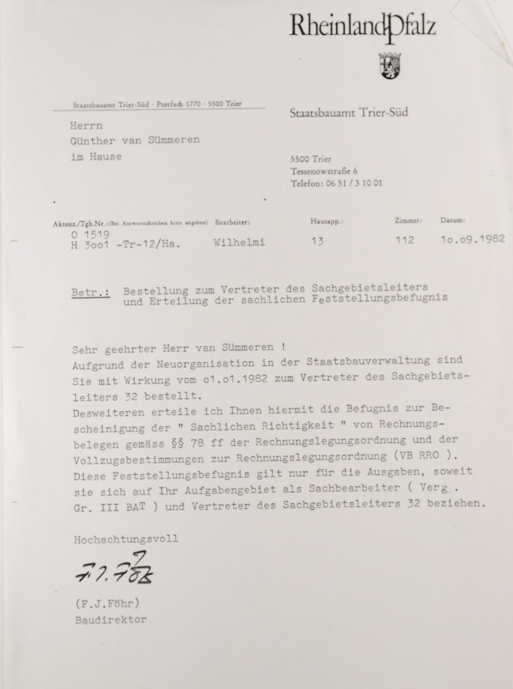 Staatsbauamt Trier: Bestellung zum Vertreter des Sachgebietsleiter und Erteilung der sachlichen Feststellungsbefugnis (Freilichtmuseum Roscheider Hof CC0)