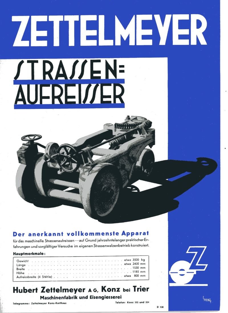 Werbeblatt für einen Straßenaufreißer der Firma Zettelmeyer (Freilichtmuseum Roscheider Hof CC0)
