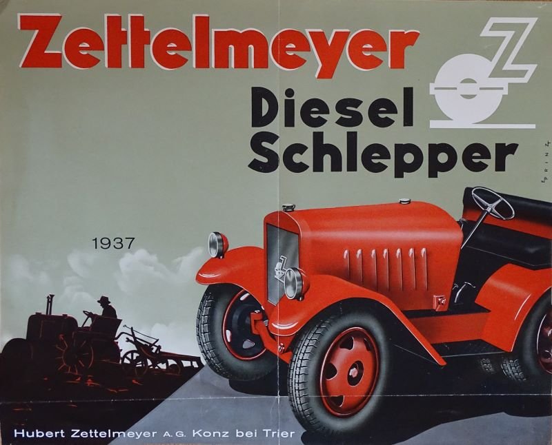 Werbeplakat für einen Diesel-Schlepper der Firma Zettelmeyer (Freilichtmuseum Roscheider Hof CC0)
