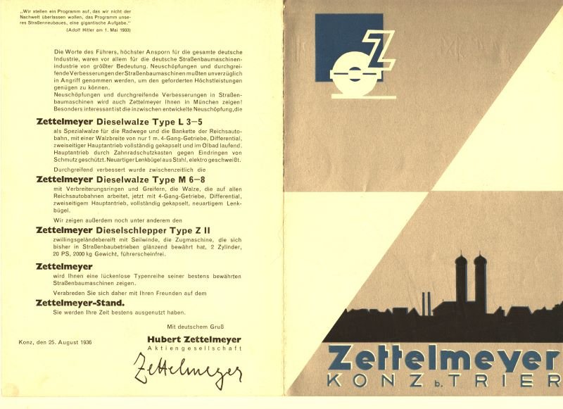 Werbebroschüre der Firma Zettelmeyer zur Straßenbau-Ausstellung (Freilichtmuseum Roscheider Hof CC0)
