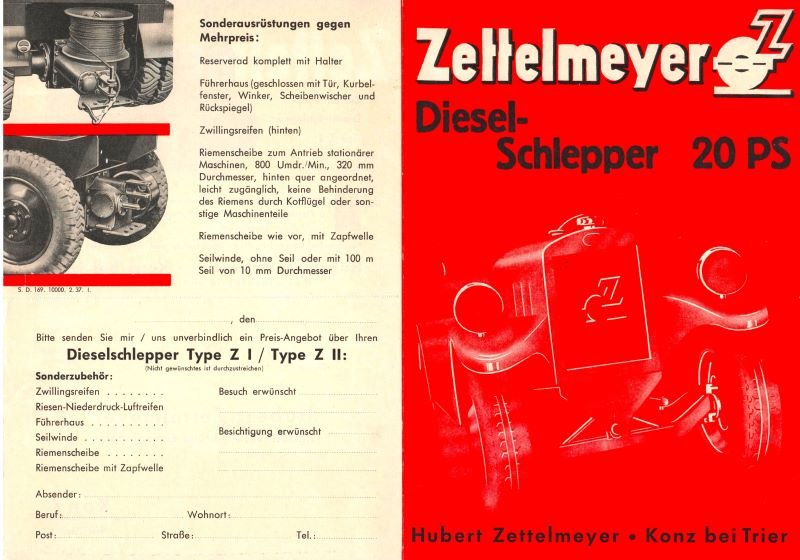 Werbeblatt für Diesel-Schlepper der Firma Zettelmeyer (Freilichtmuseum Roscheider Hof CC0)