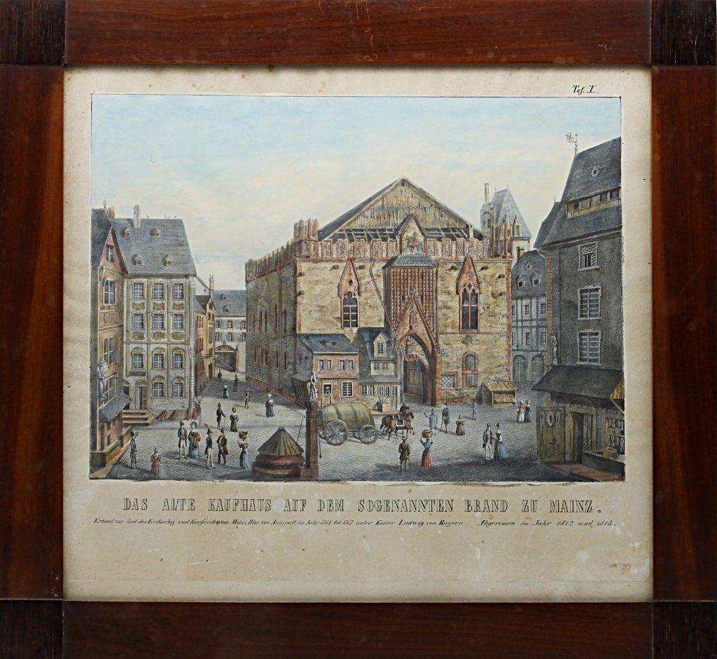 Tafel I Das alte Kaufhaus auf dem sogenannten Brand zu Mainz (Stadthistorisches Museum Mainz CC BY-NC-SA)