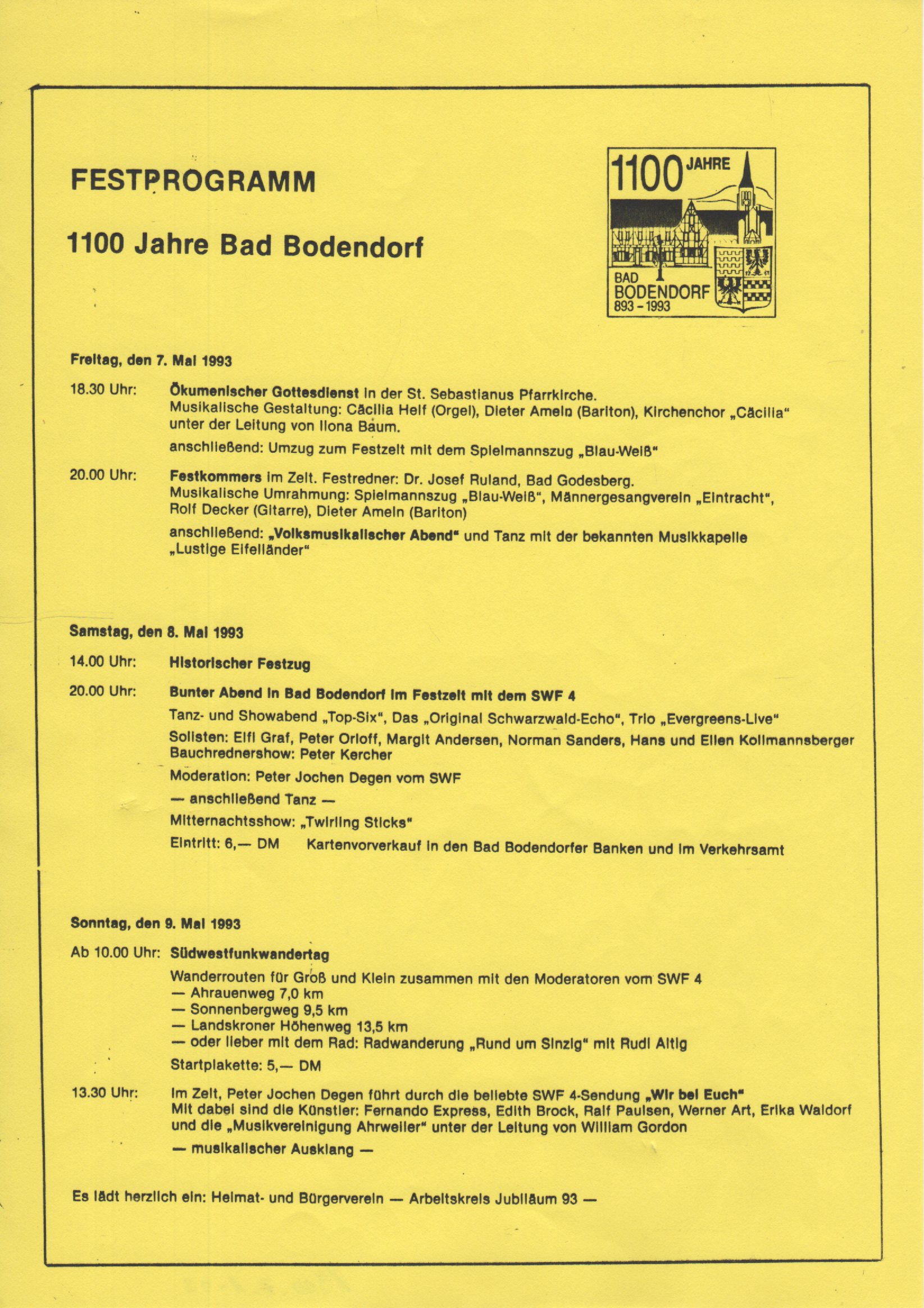 Festprogramm zur 1100 Jahrfeier in Bad Bodendorf (Heimatarchiv Bad Bodendorf CC BY-NC-SA)