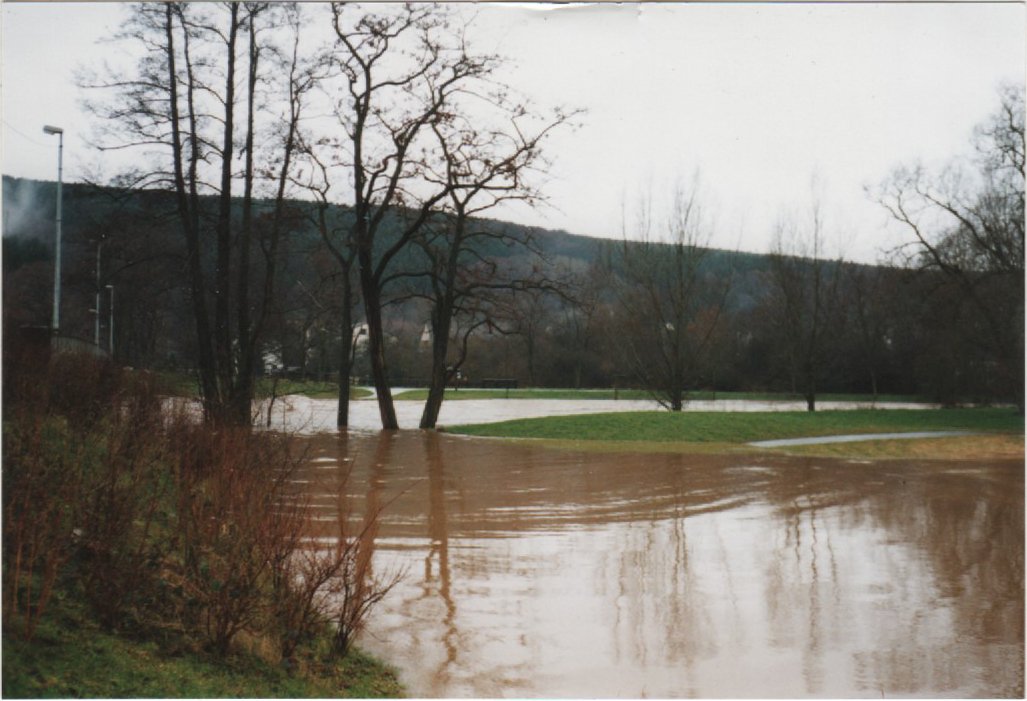 Überflutung der Ahrwiesen beim Sportplatz Bad Bodendorf 1994 (Heimatarchiv Bad Bodendorf CC BY-NC-SA)
