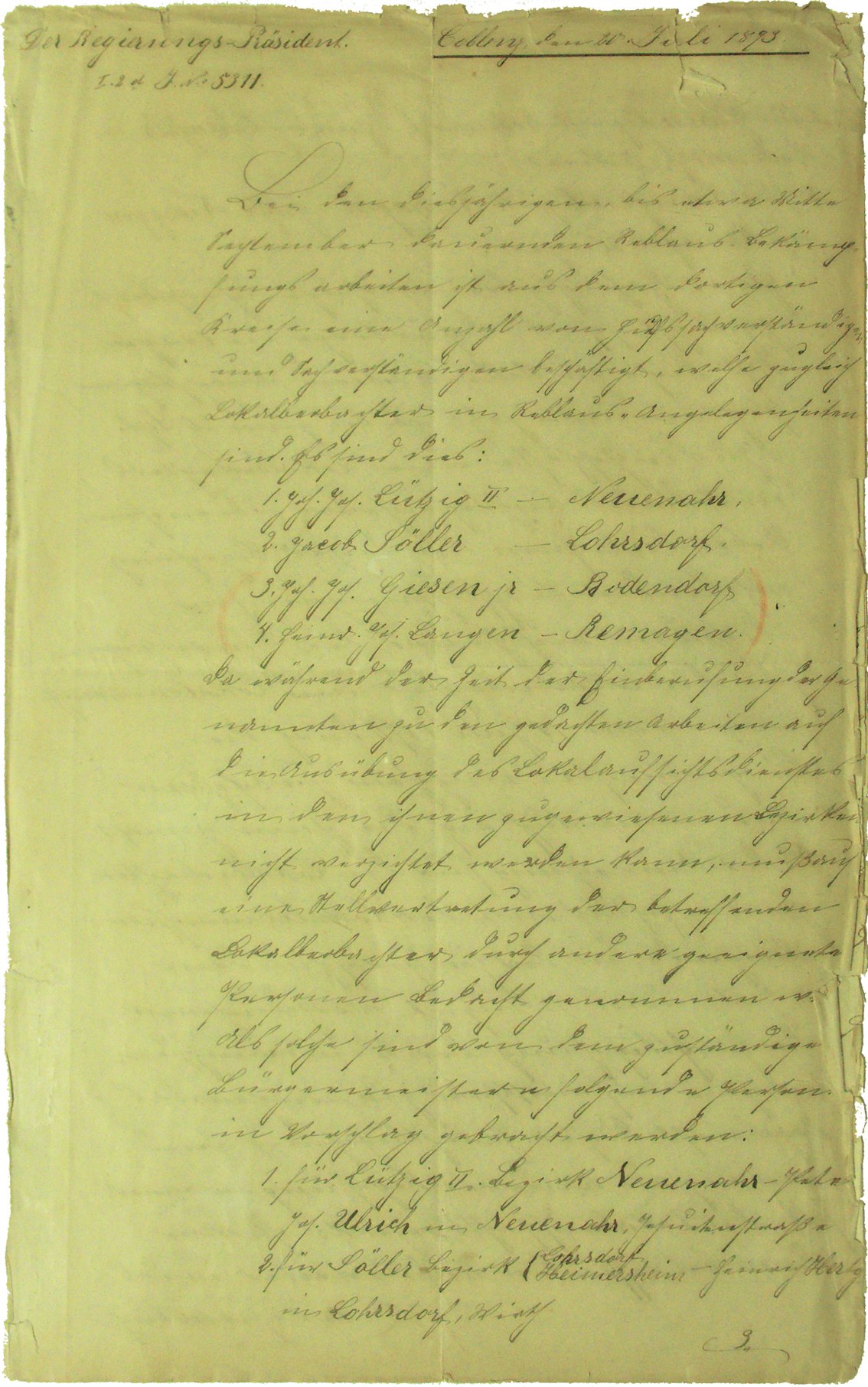 Schreiben des Regierungspräsidenten Koblenz von 1893 mit der Ernennung von Reblausbesuftragen (Heimatarchiv Bad Bodendorf CC BY-NC-SA)