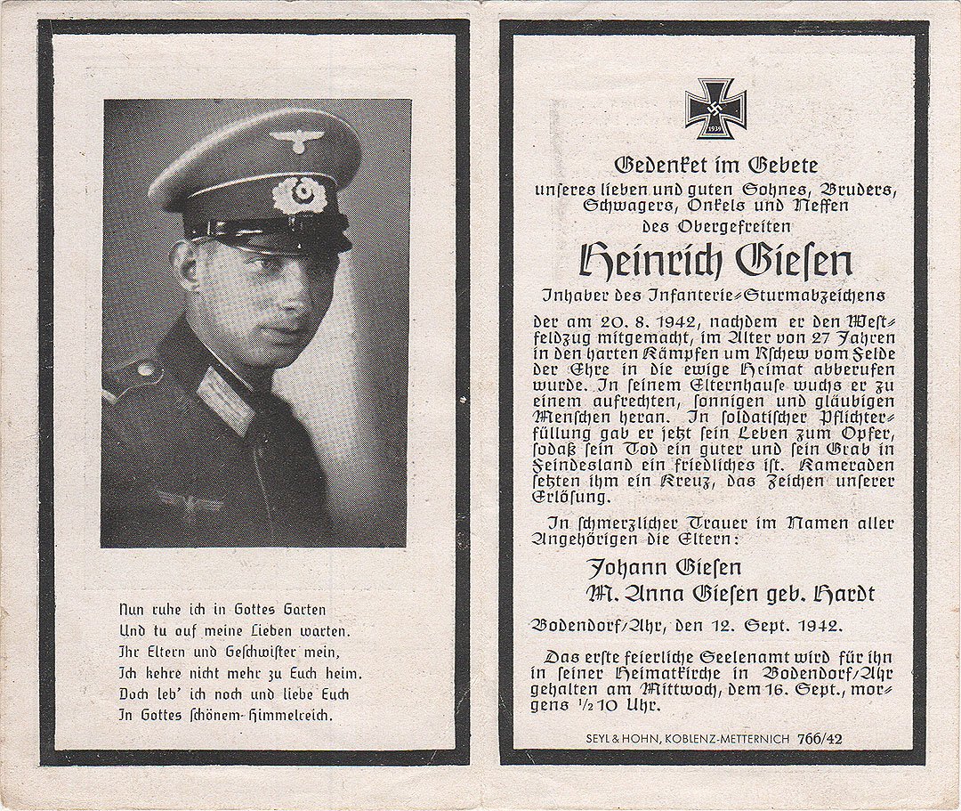 Totenzettel von Heinrich Giesen (Heimatarchiv Bad Bodendorf CC BY-NC-SA)