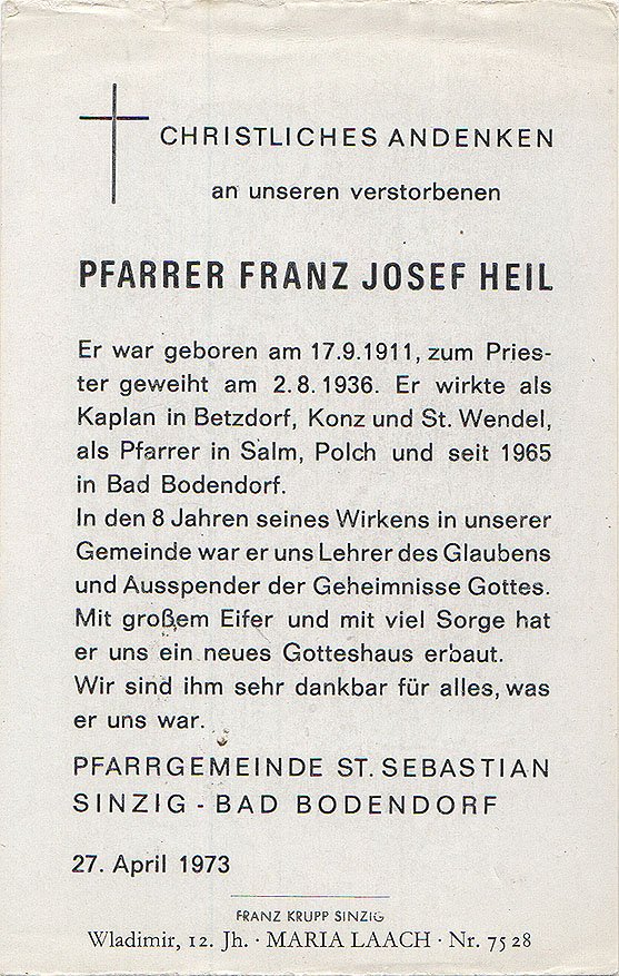 Totenzettel Pfarrer Franz Josef Heil (Heimatarchiv Bad Bodendorf CC BY-NC-SA)