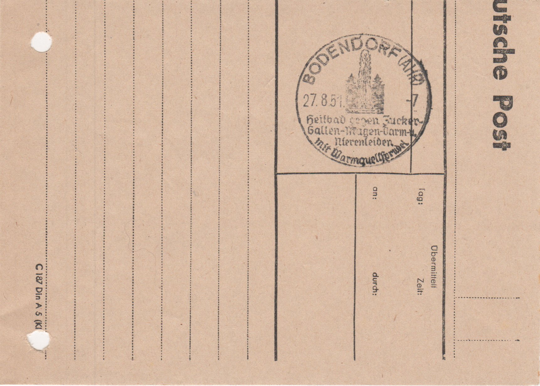 Poststempel Bodendorf/Ahr von 1951 (Heimatarchiv Bad Bodendorf CC BY-NC-SA)