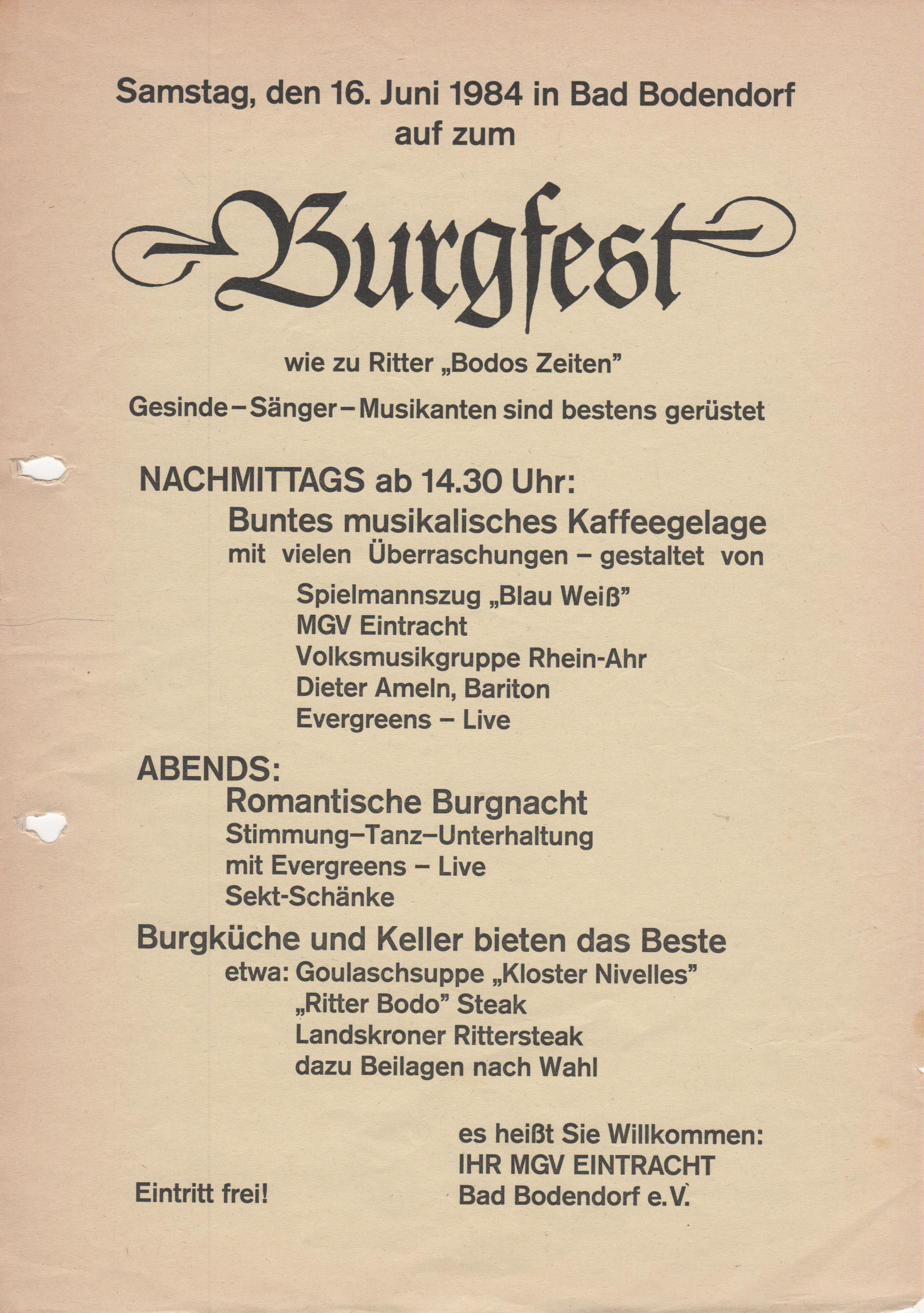 Einladung zum Burgfest 1984 (Männergesangverein "Eintracht" Bad Bodendorf CC BY-NC-SA)