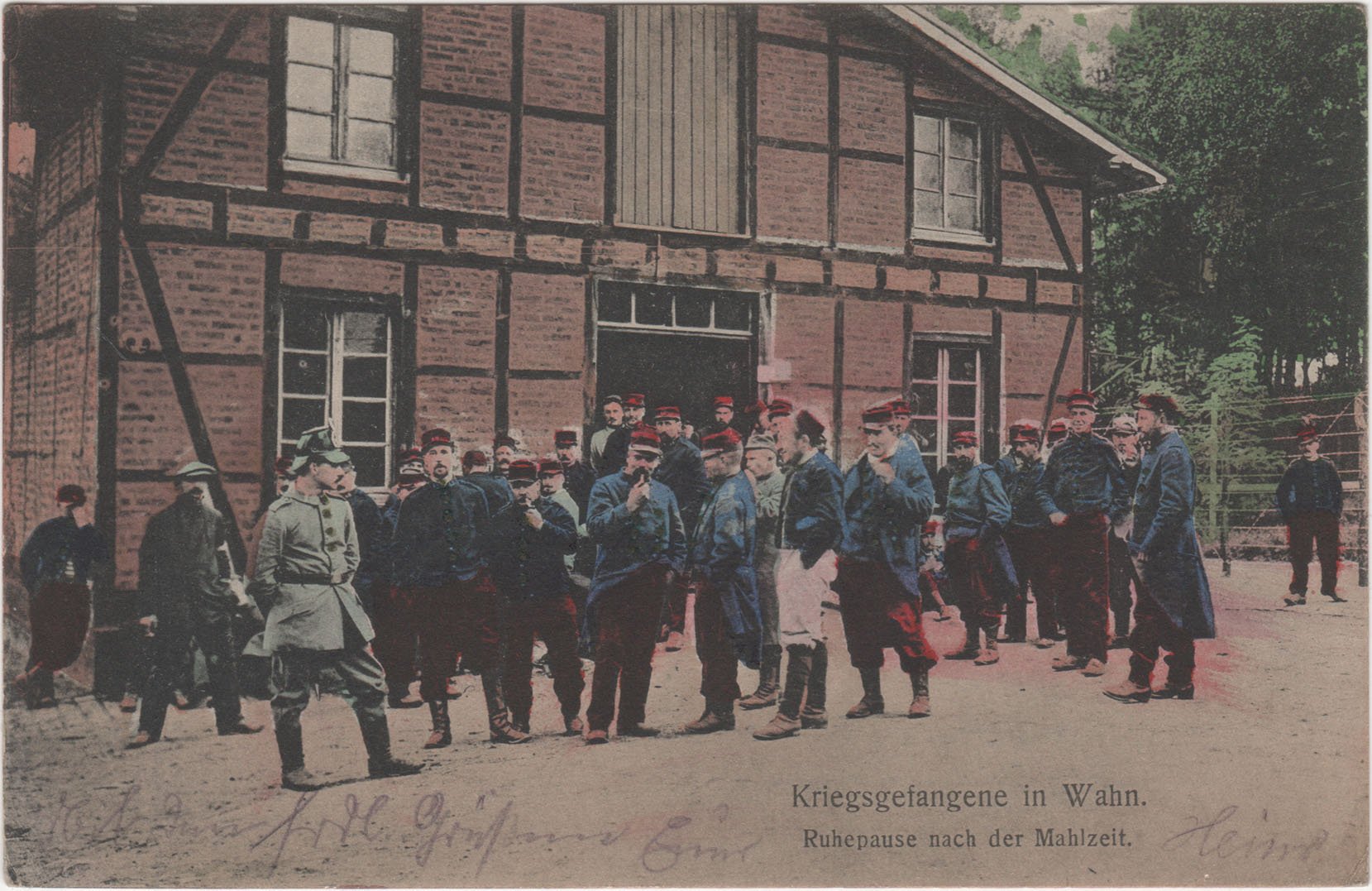 Ansichtskarte "Kriegsgefangene in Wahn - Ruhepause nach dem Mahl" (Heimatarchiv Bad Bodendorf CC BY-NC-SA)
