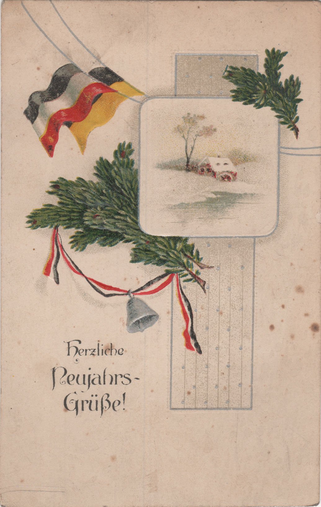 Patriotische Postkarte mit Eisernem Kreuz, Eichenlauf und Durchhalteparole "Fest und Getreu" (Heimatarchiv Bad Bodendorf CC BY-NC-SA)