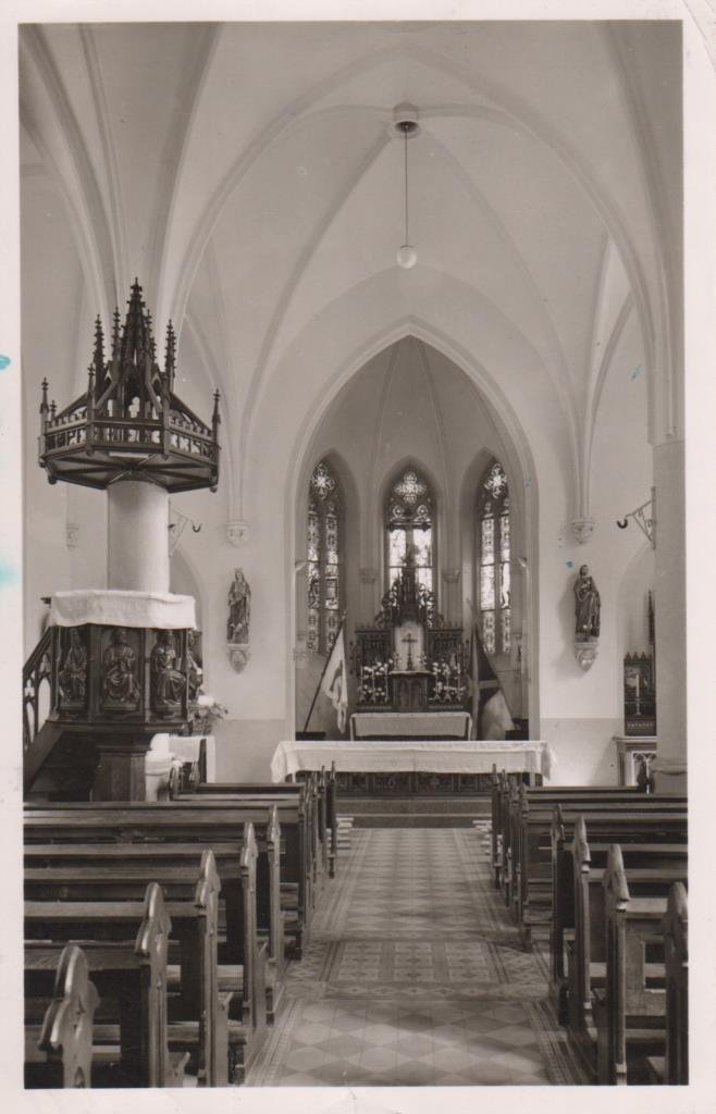Ansichtskarte mit Innenansicht der alten St. Sebstianuskirchen (Jupp Schuld CC BY-NC-SA)