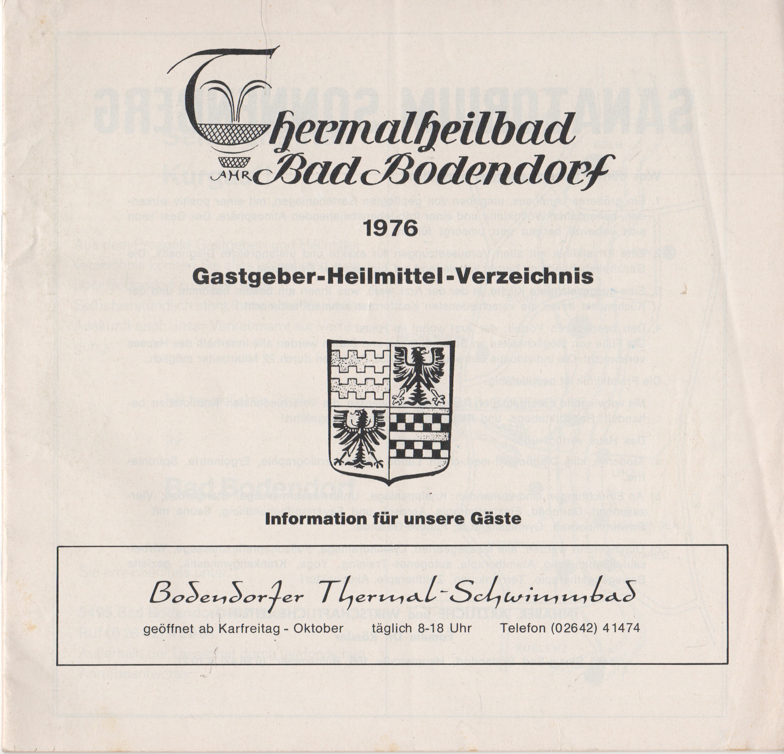 Gastegeber-Heilmittelverzeichnis Thermalheilbad Bad Bodendorf 1976 (Heimatarchiv Bad Bodendorf CC BY-NC-SA)