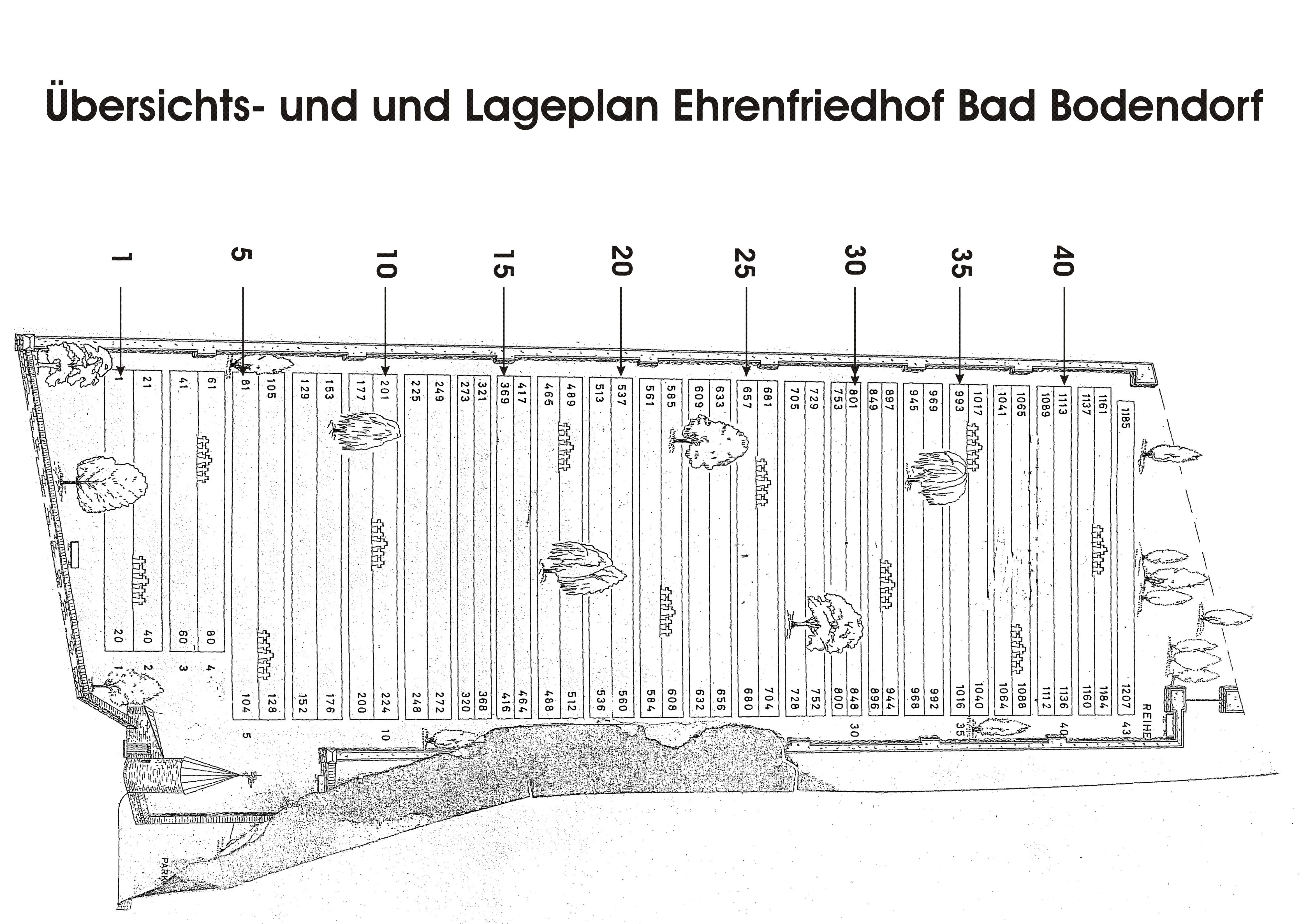 Lageplan des Gräberfeldes Ehrenfriedhof Bad Bodendorf mit Gräberliste (Heimatarchiv Bad Bodendorf CC BY-NC-SA)