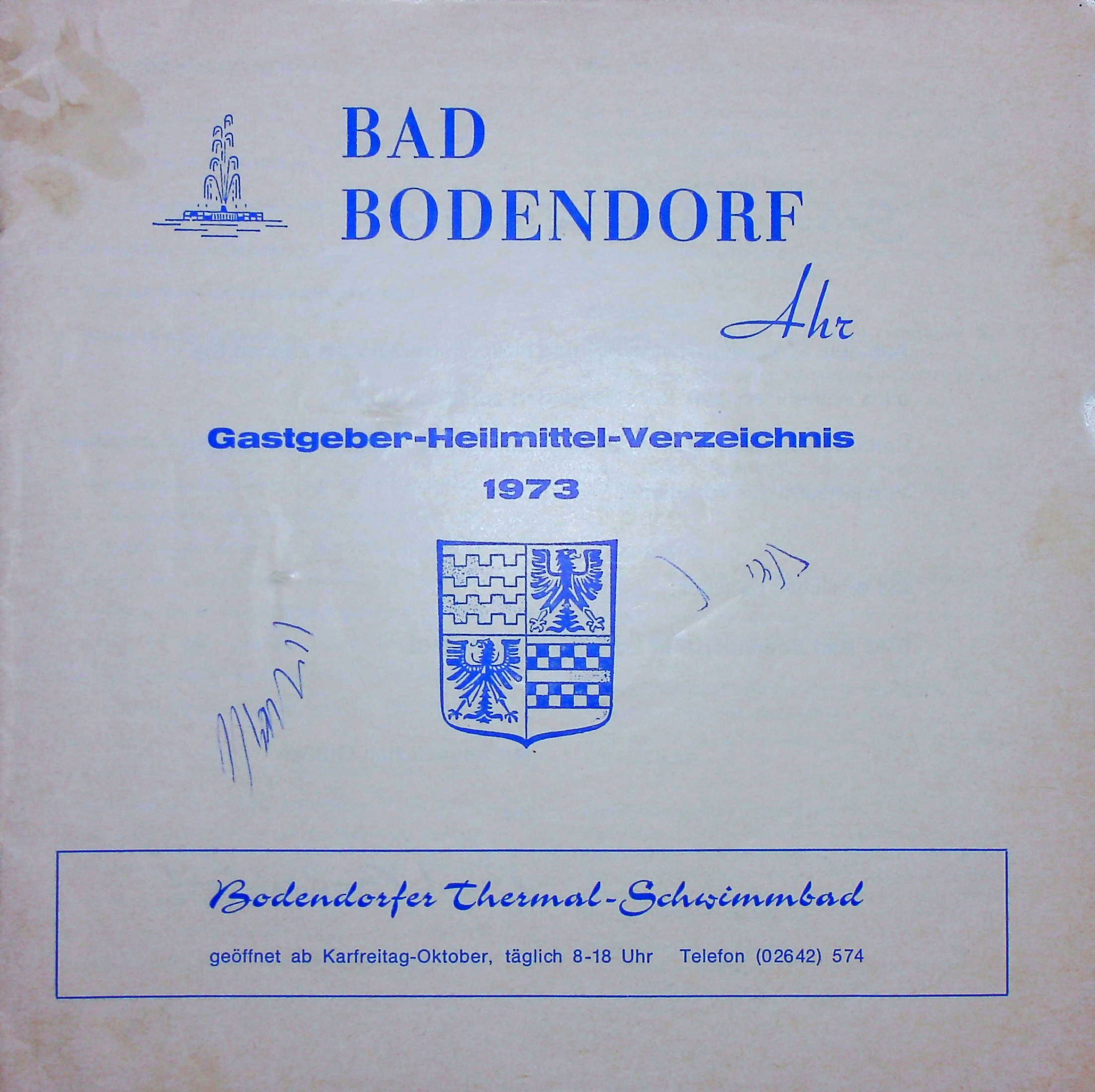 Gastgeber-Heilmittelverzeichnis Bad Bodendorf Ahr 1973 (Heimatarchiv Bad Bodendorf CC BY-NC-SA)