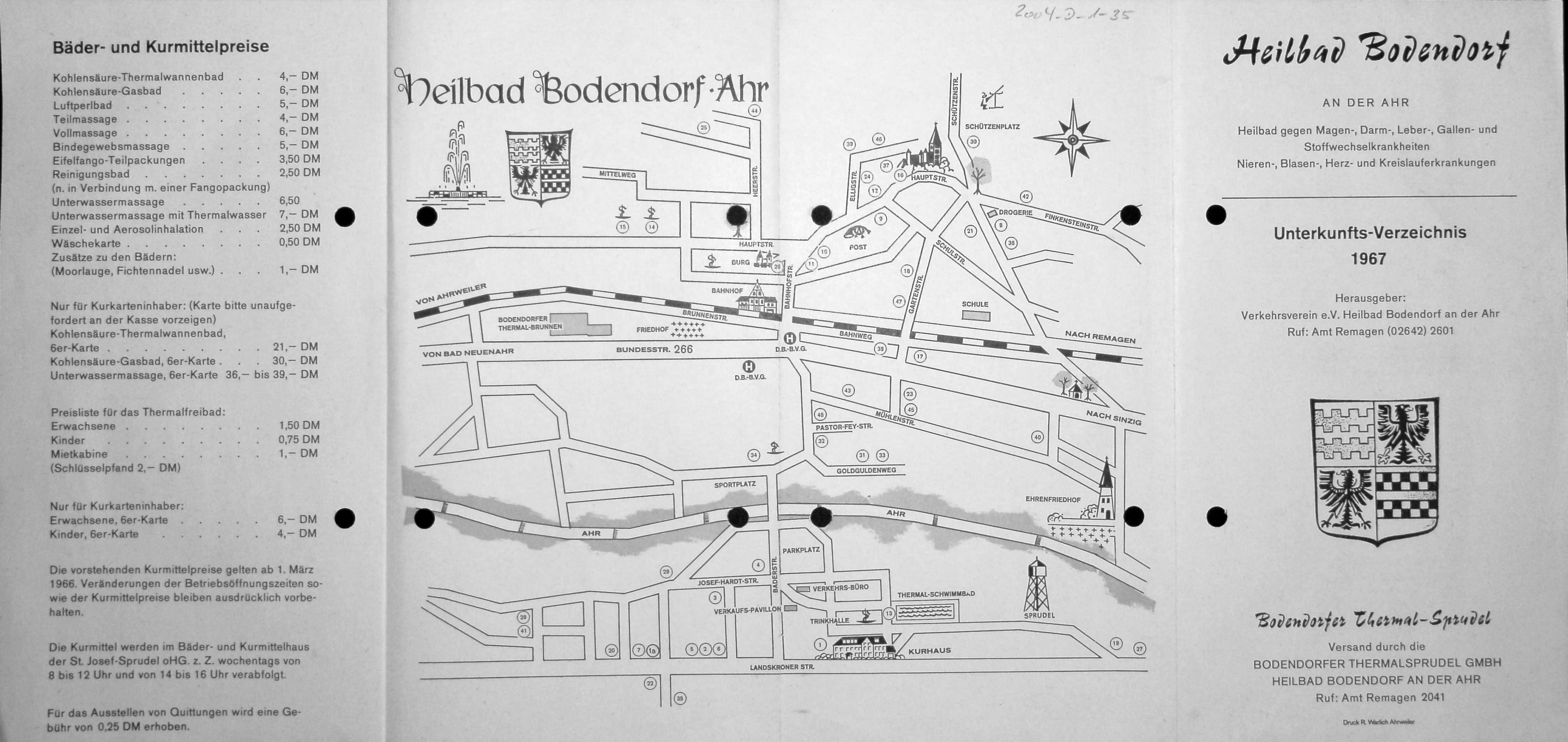 Unterkunftsverzeichnis Heilbad Bodendorf an der Ahr von 1967 (Heimatarchiv Bad Bodendorf CC BY-NC-SA)