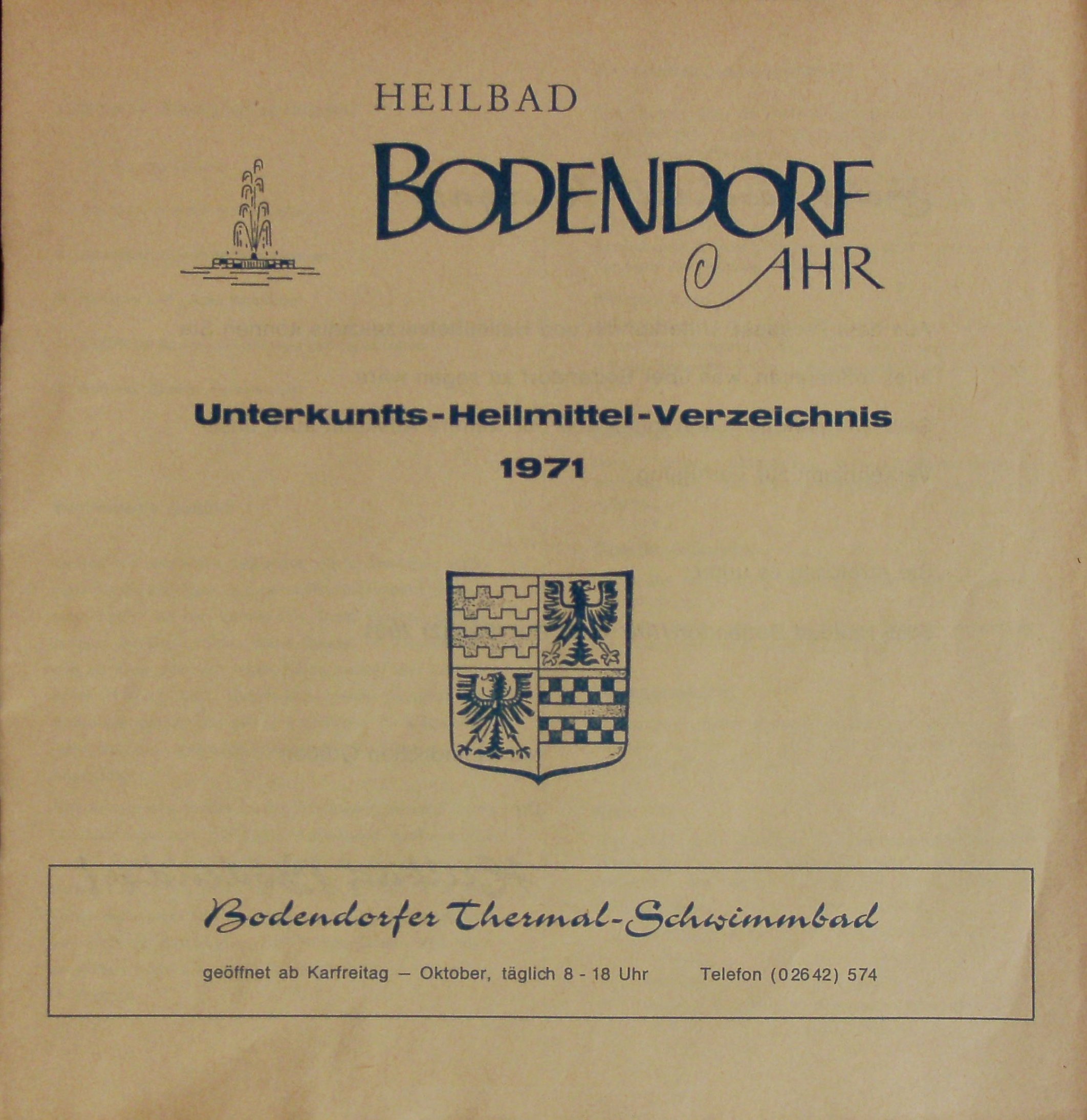 Unterkunfts-Heilmittel-Verzeichnis Heilbad Bodendorf an der Ahr von 1971 (Schulzedruck, Sinzig CC BY-NC-SA)