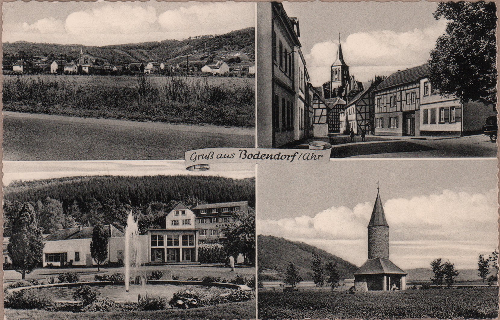 Ansichtskarte Blick mit vier Dorfansichten von Bodendorf (Ferdinand Stein, Ansichtskarten-Großvertrieb, Düren CC BY-NC-SA)