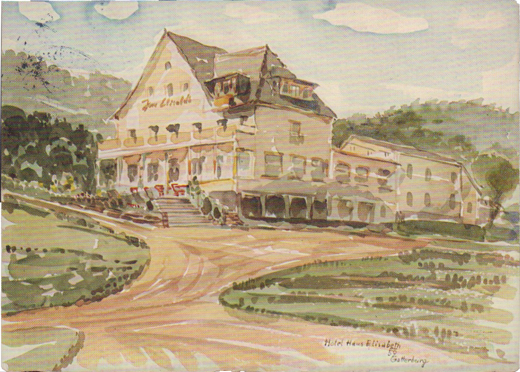 Ansichtskarte "Aquarell vom Hotel Haus Elisabeth" Bodendorf/Ahr (Buchdruckerei Reinhard Warlich, Ahrweiler CC BY-NC-SA)