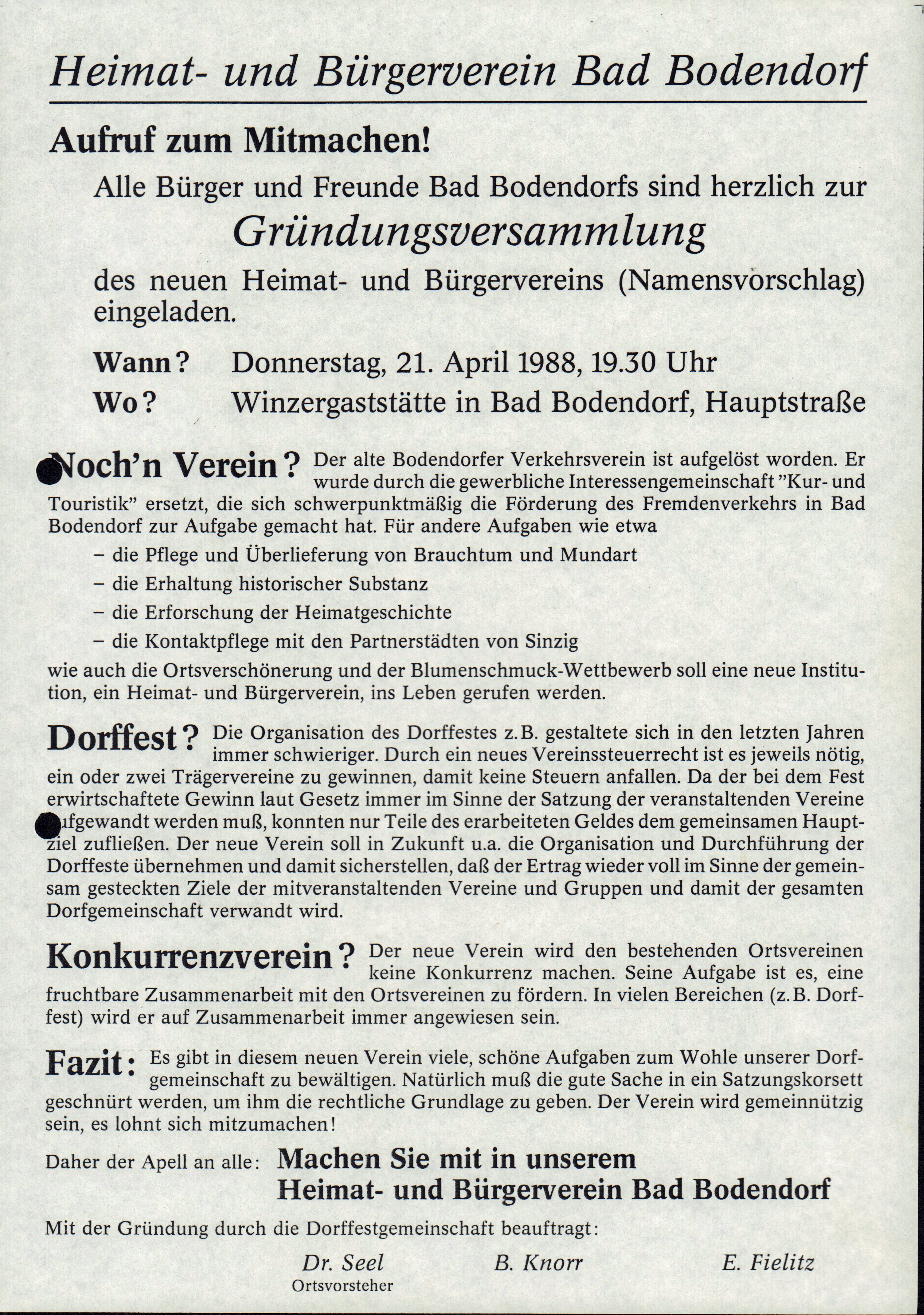 Einladung zur Gründungsversammlung des Heimat- und Bürgerverein Bad Bodendorf (Heimatarchiv Bad Bodendorf CC BY-NC-SA)