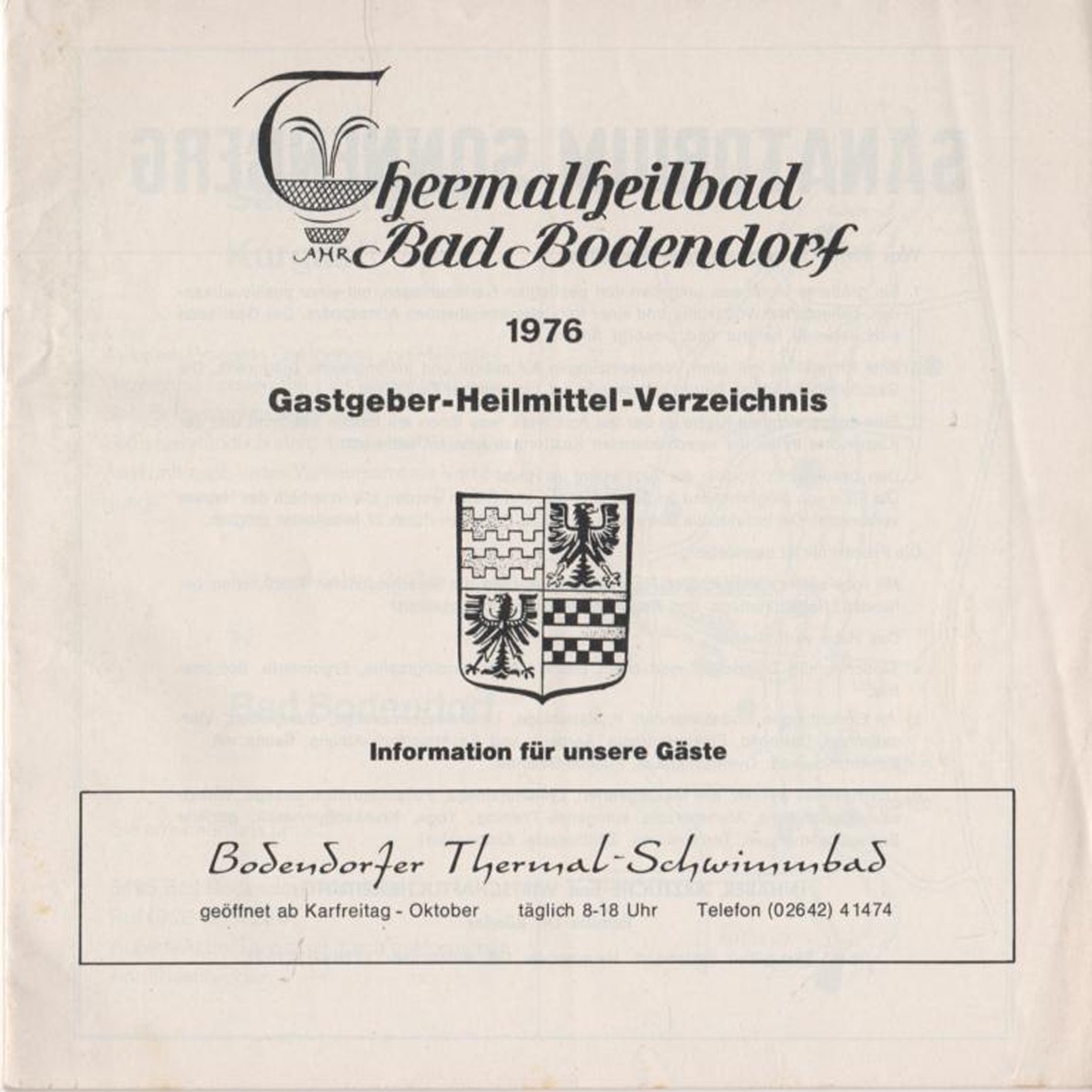 Gastegeber-Heilmittelverzeichnis 1976 für Bad Bodendorf (Heimatarchiv Bad Bodendorf CC BY-NC-SA)