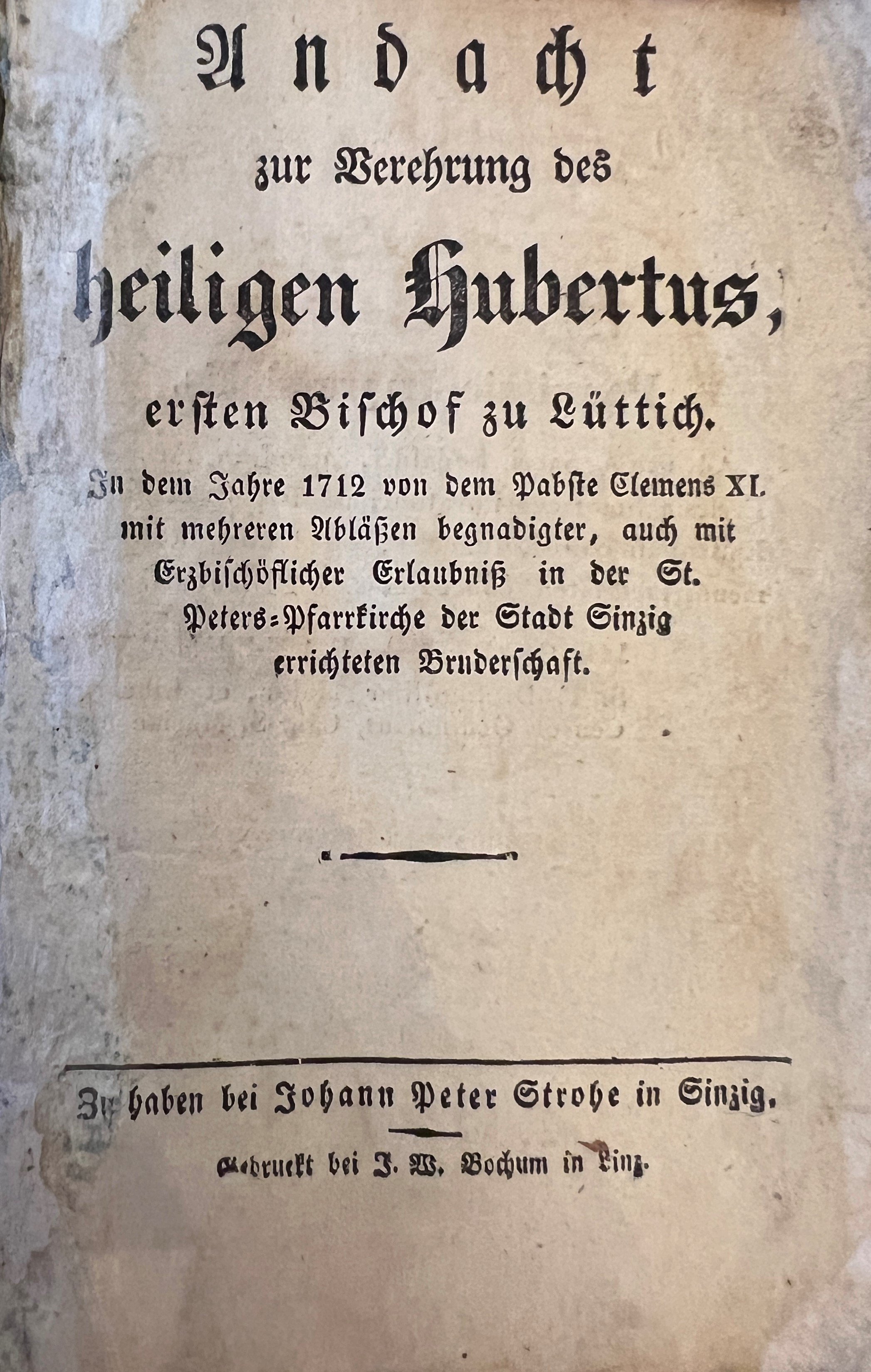 Andachtsbuch zur Verehrung des heiligen Hubertus (Heimatmuseum Schloss Sinzig CC BY-NC-SA)