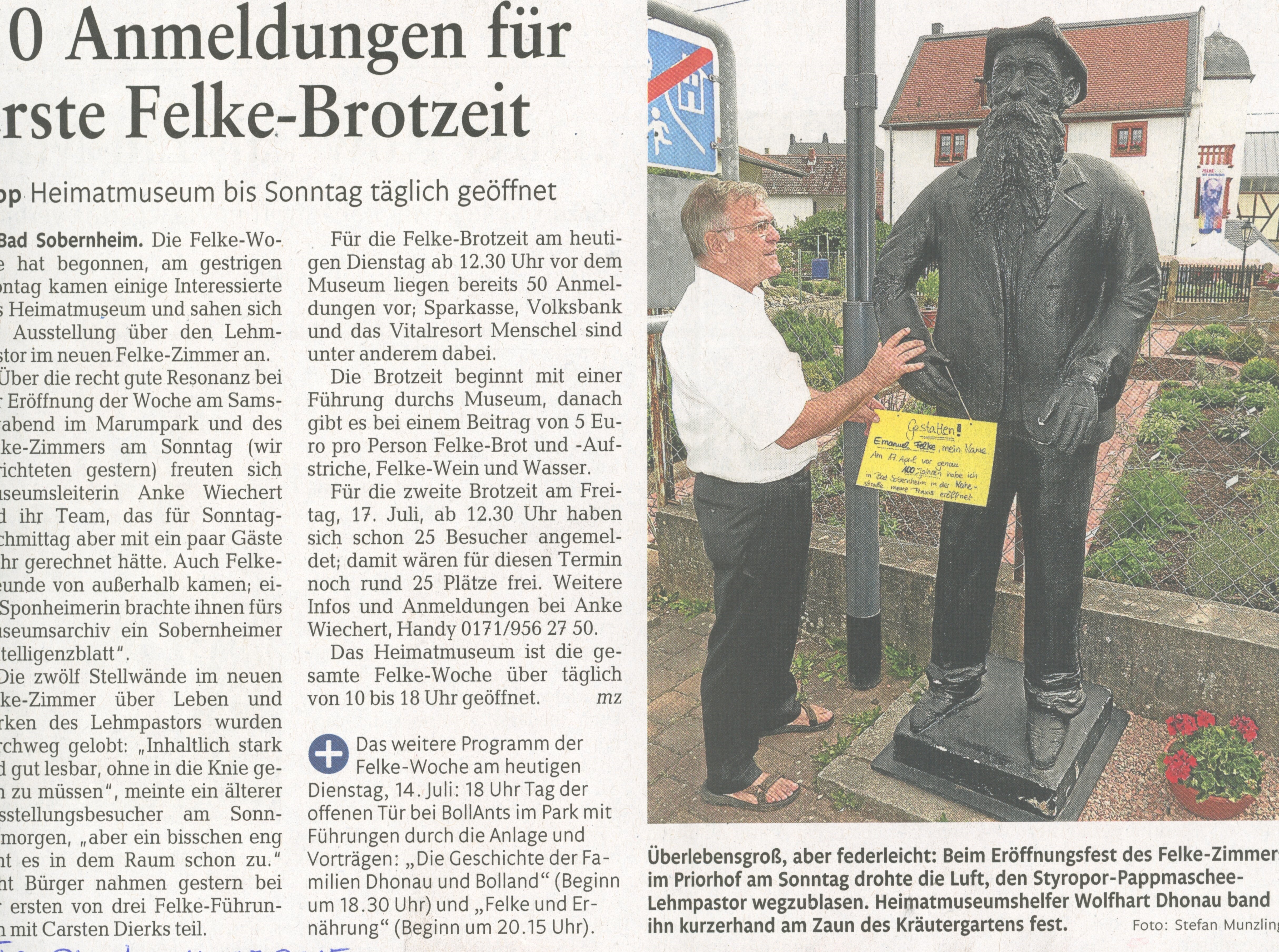 50 Anmeldungen für erste Felke-Brotzeit (Heimatmuseum Bad Sobernheim CC BY-NC-SA)