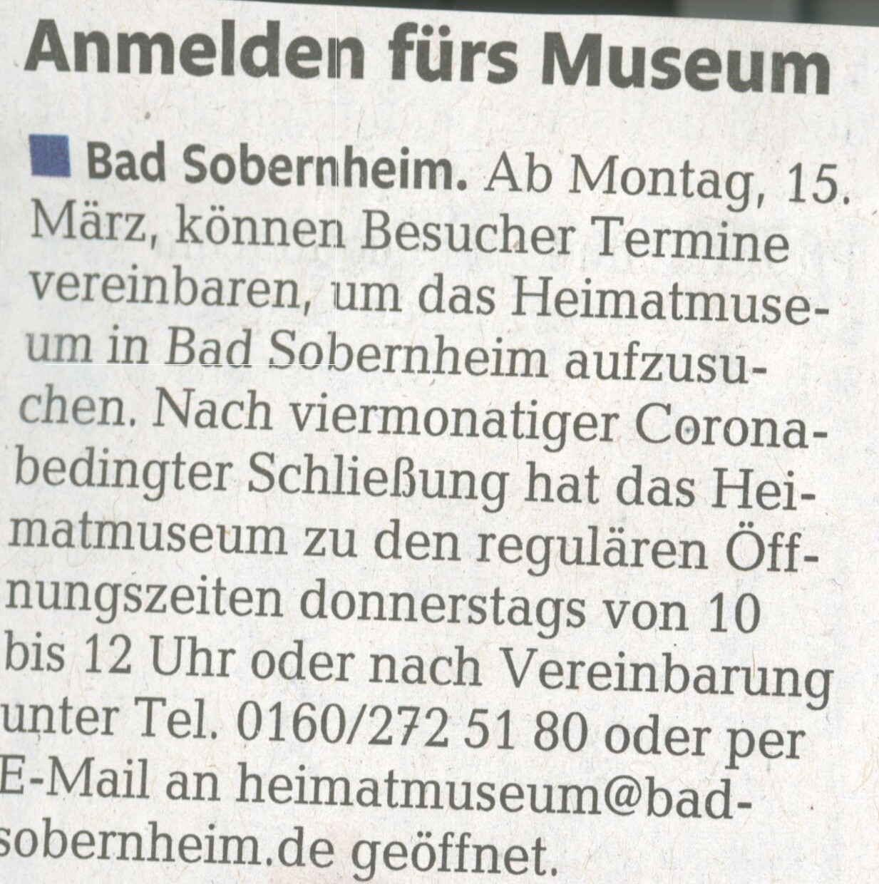 Anmeldung fürs Museum (Heimatmuseum Bad Sobernheim CC BY-NC-SA)