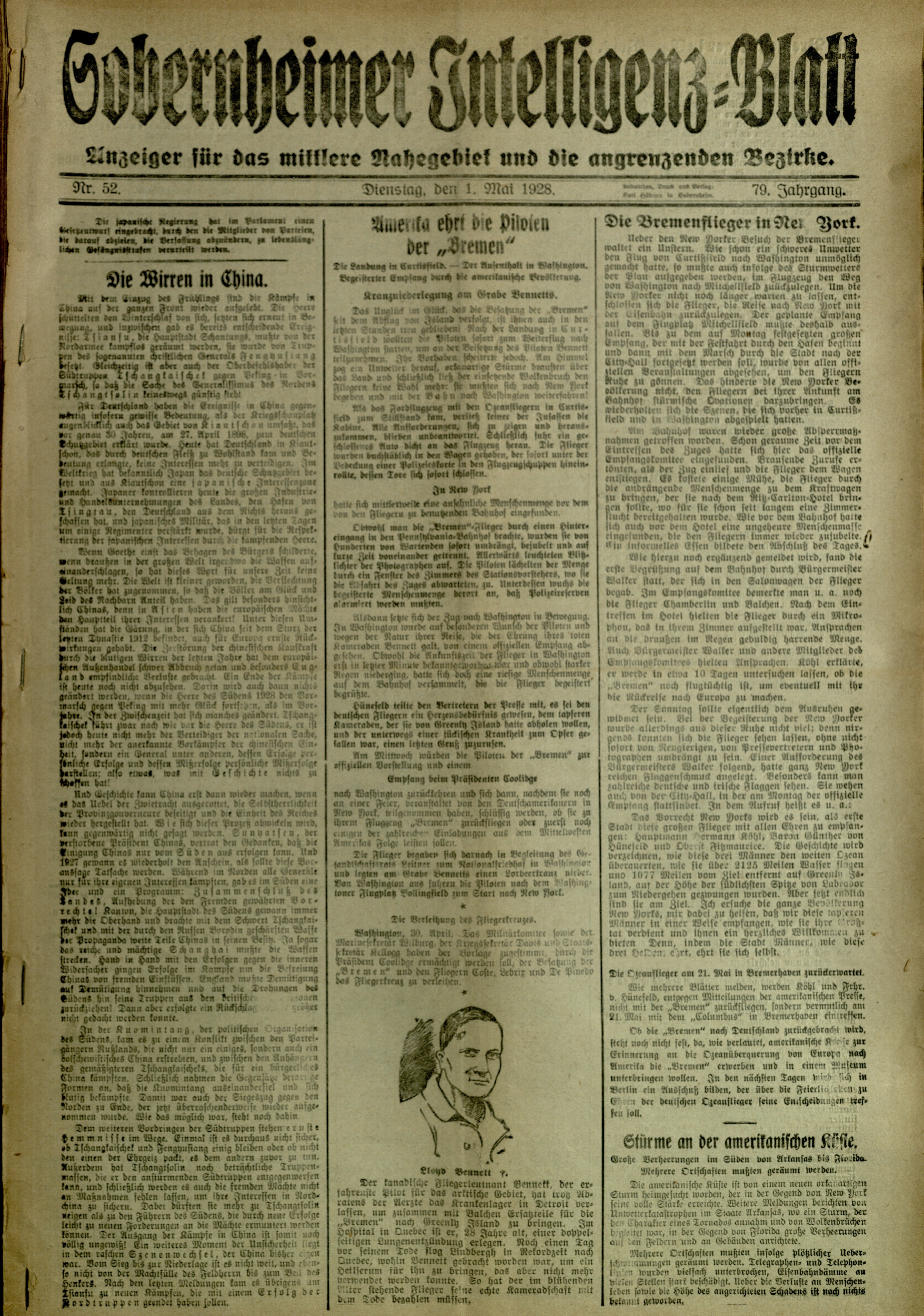 Zeitung: Sobernheimer Intelligenzblatt; Mai 1928, Jg. 79 Nr. 52 (Heimatmuseum Bad Sobernheim CC BY-NC-SA)