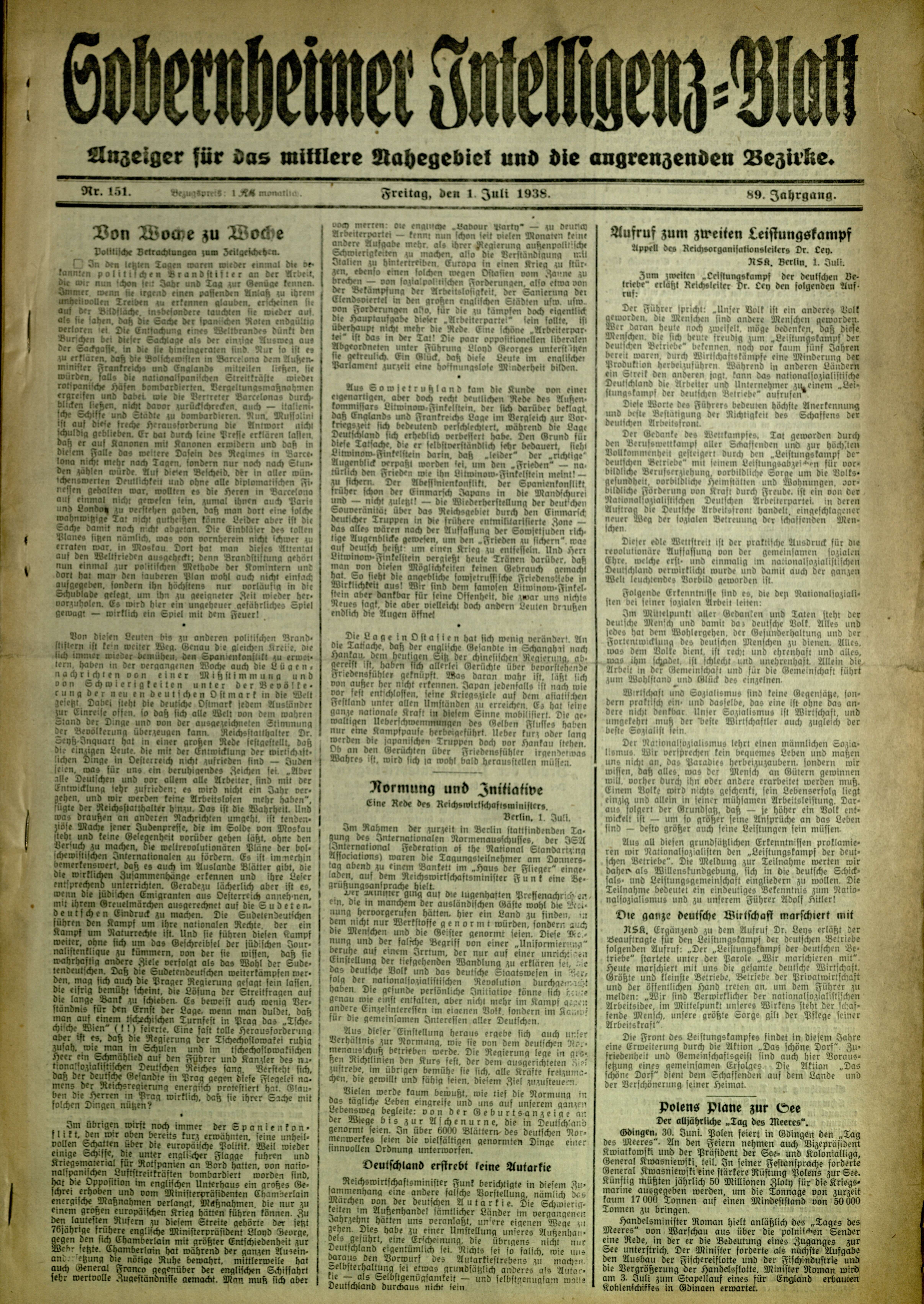 Zeitung: Sobernheimer Intelligenzblatt; Juli 1938, Jg. 88 Nr. 151 (Heimatmuseum Bad Sobernheim CC BY-NC-SA)